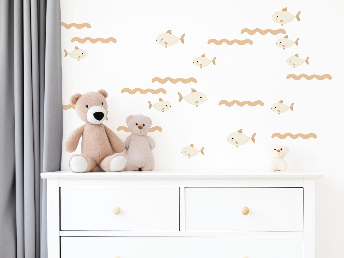 Fish Wall Stickers, Neutral Nursery Decor, Under the Sea Wall Decals, Ocean Kids Room Decor, Peel and Stick Boho Nursery Wall Art