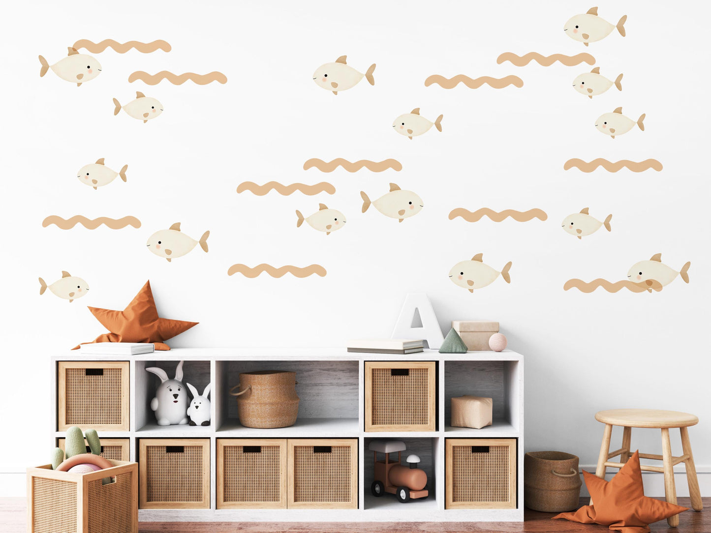 Fish Wall Stickers, Neutral Nursery Decor, Under the Sea Wall Decals, Ocean Kids Room Decor, Peel and Stick Boho Nursery Wall Art