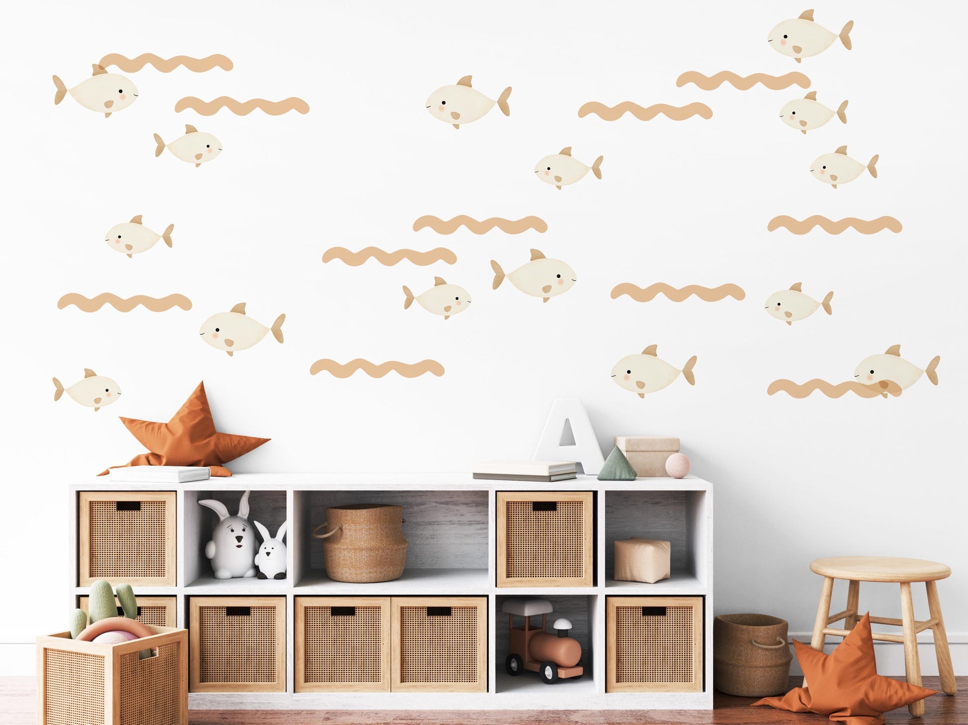 Fish Wall Stickers, Neutral Nursery Decor, Under the Sea Wall Decals, Ocean Kids Room Decor, Peel and Stick Boho Nursery Wall Art