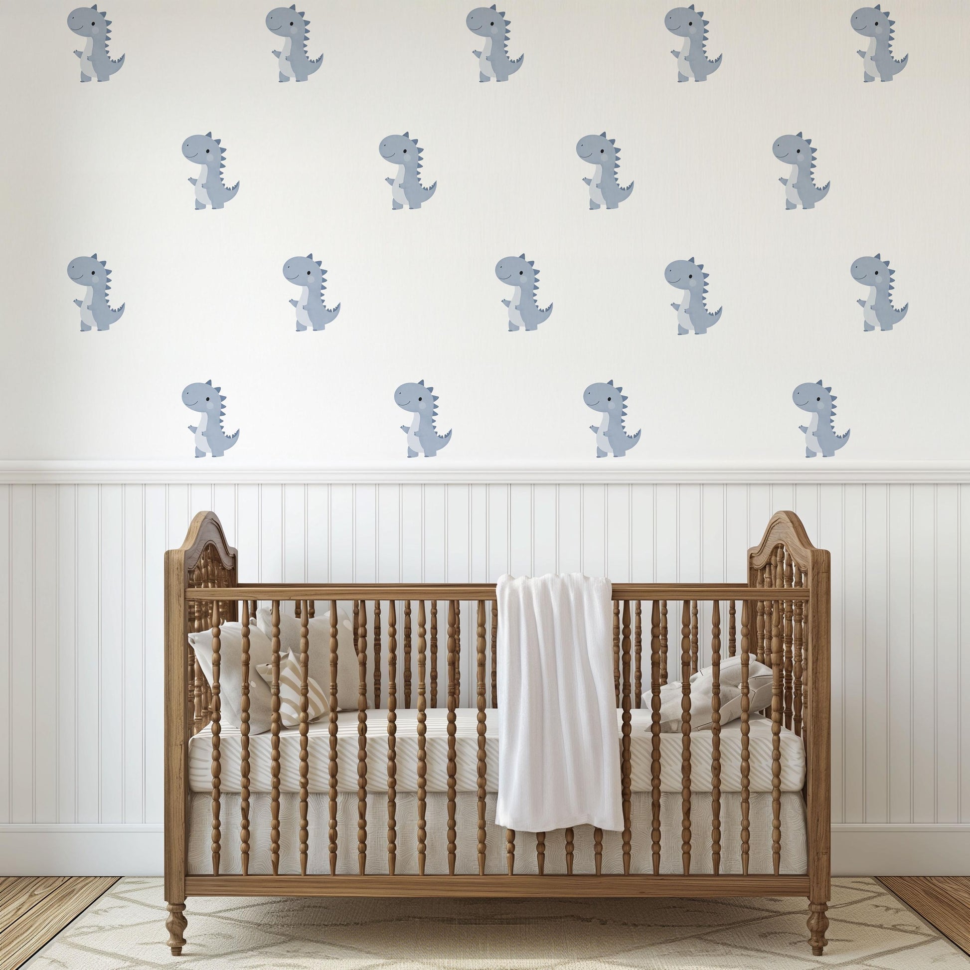 Dinosaur Wall Stickers, T Rex Boy Nursery Decor, Blue Dino Kids Room Wall Decals, Neutral Baby Room Decor, Peel and Stick Wall Art Set