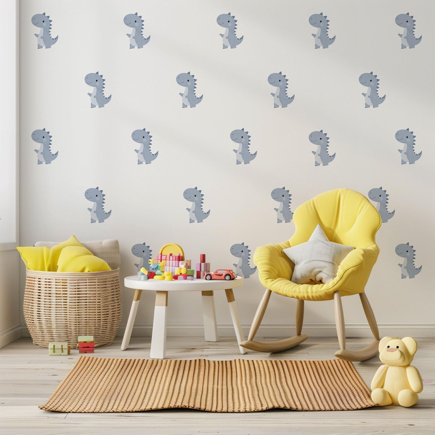 Dinosaur Wall Stickers, T Rex Boy Nursery Decor, Blue Dino Kids Room Wall Decals, Neutral Baby Room Decor, Peel and Stick Wall Art Set