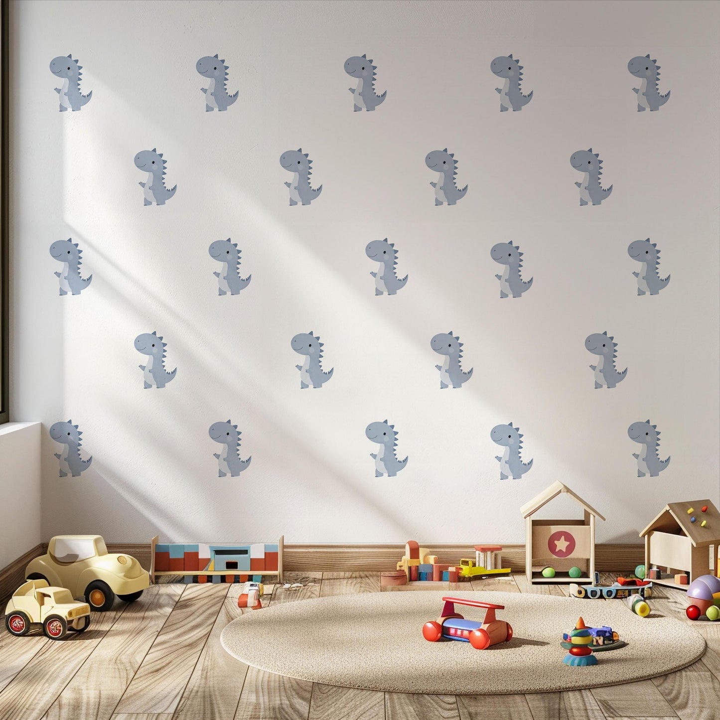 Dinosaur Wall Stickers, T Rex Boy Nursery Decor, Blue Dino Kids Room Wall Decals, Neutral Baby Room Decor, Peel and Stick Wall Art Set