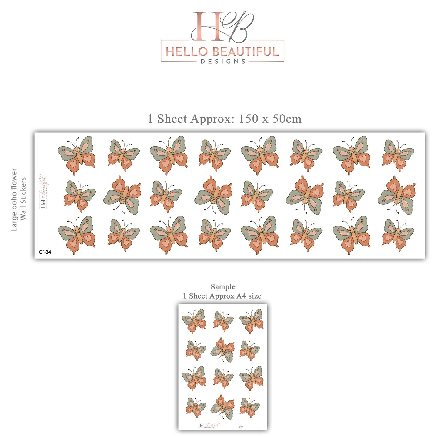 Butterfly Wall Stickers, Boho Nursery Decor, Neutral Butterfly Wall Decals, Girls Room Baby Nursery Wall Art, Peel and Stick Kids Room