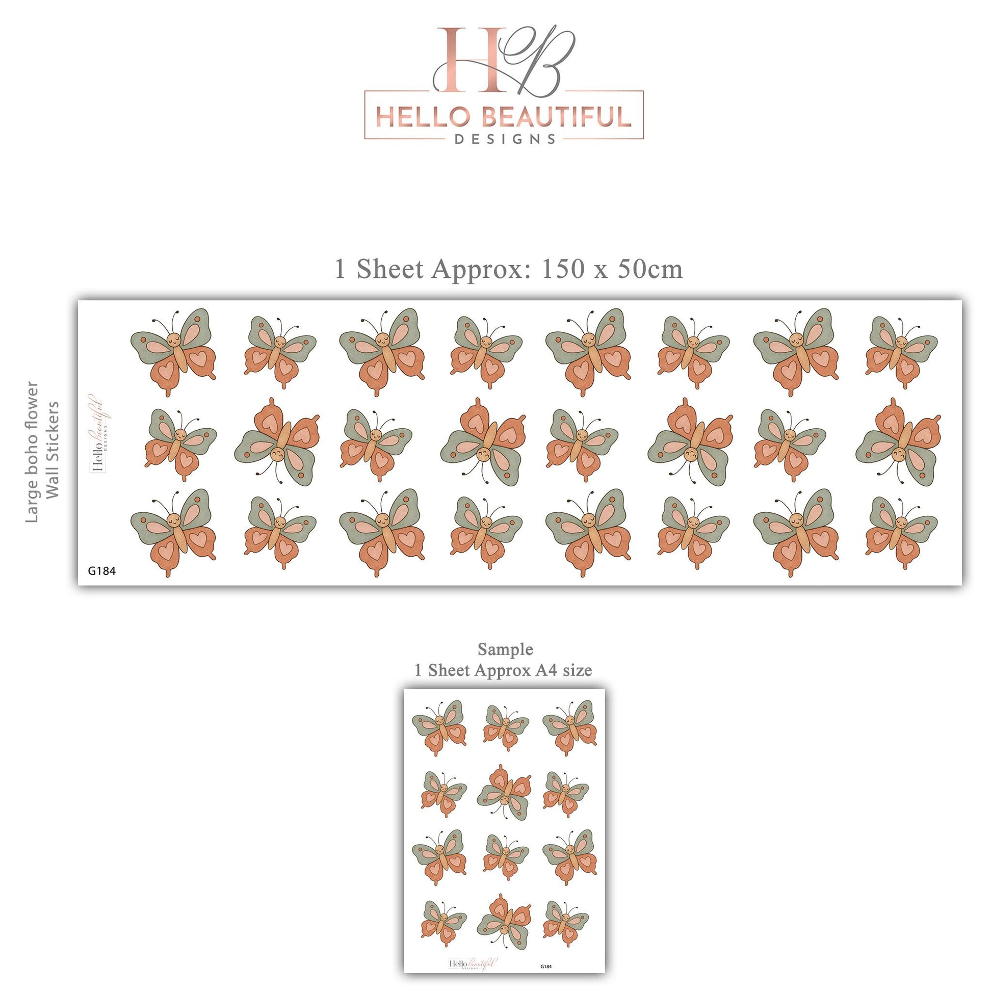 Butterfly Wall Stickers, Boho Nursery Decor, Neutral Butterfly Wall Decals, Girls Room Baby Nursery Wall Art, Peel and Stick Kids Room
