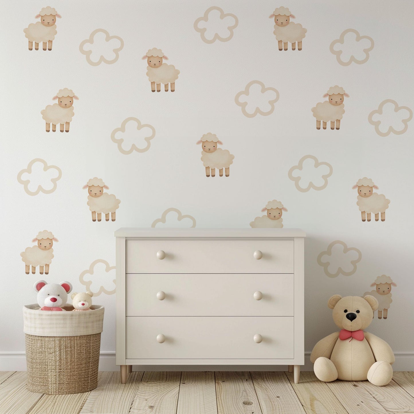 Sheep Wall Stickers, Neutral Cloud Nursery Decor, Counting Sheep Kids Room Wall Decals, Baby Room Decor, Peel and Stick Wall Art