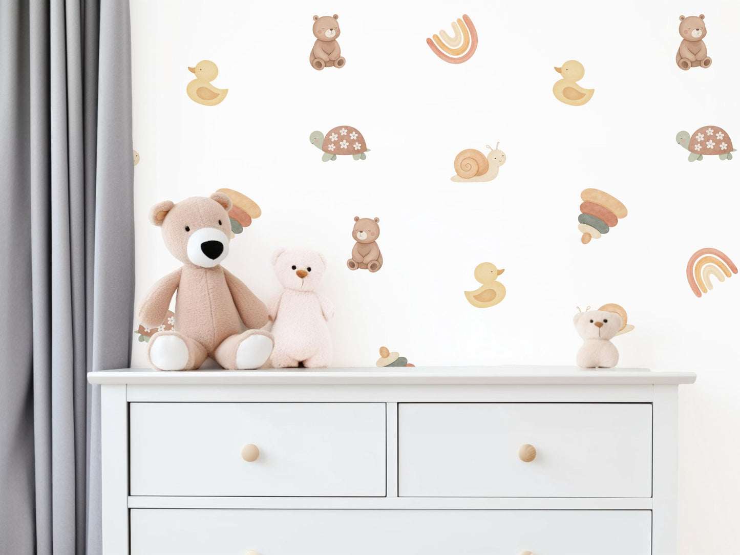 Animal Wall Stickers, Woodland Nursery Decor, Bear Duck Turtle Kids Room Wall Decals, Neutral Baby Room Decor, Peel and Stick Wall Art