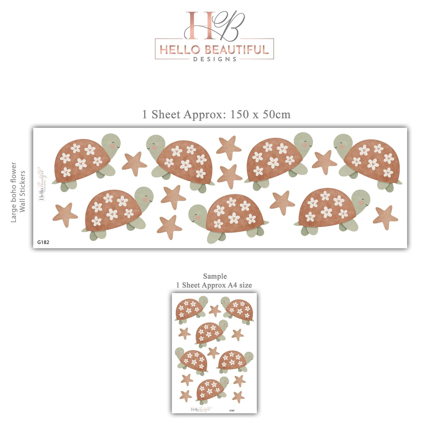 Turtle Wall Stickers, Boho Neutral Nursery Decor, Tortoise Star Kids Room Wall Decals, Animal Baby Room Decor, Peel and Stick Wall Art