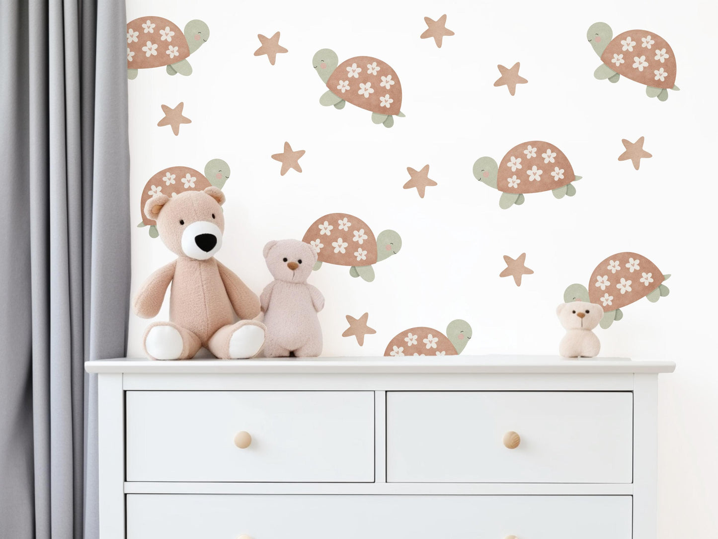 Turtle Wall Stickers, Boho Neutral Nursery Decor, Tortoise Star Kids Room Wall Decals, Animal Baby Room Decor, Peel and Stick Wall Art