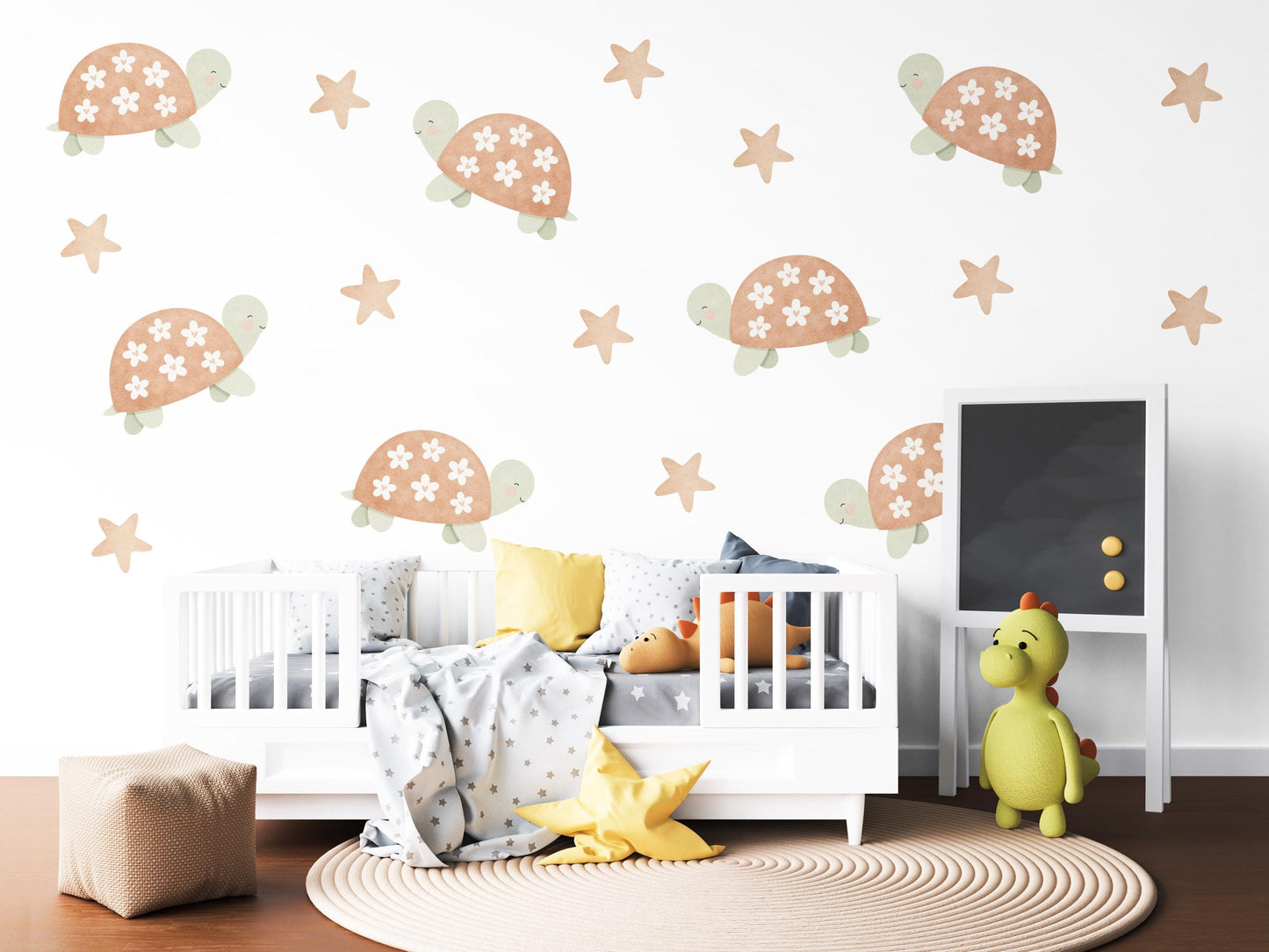 Turtle Wall Stickers, Boho Neutral Nursery Decor, Tortoise Star Kids Room Wall Decals, Animal Baby Room Decor, Peel and Stick Wall Art