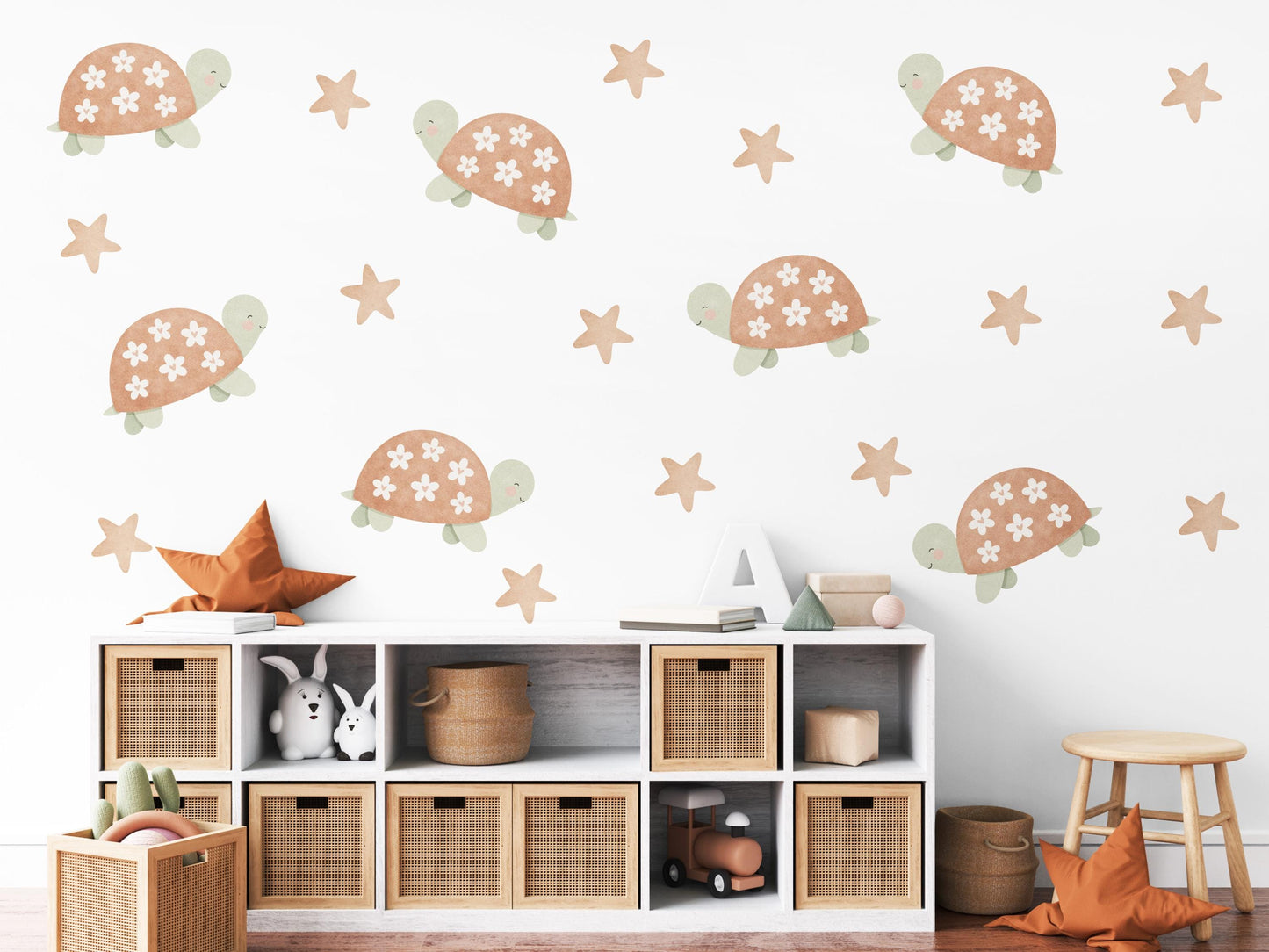 Turtle Wall Stickers, Boho Neutral Nursery Decor, Tortoise Star Kids Room Wall Decals, Animal Baby Room Decor, Peel and Stick Wall Art