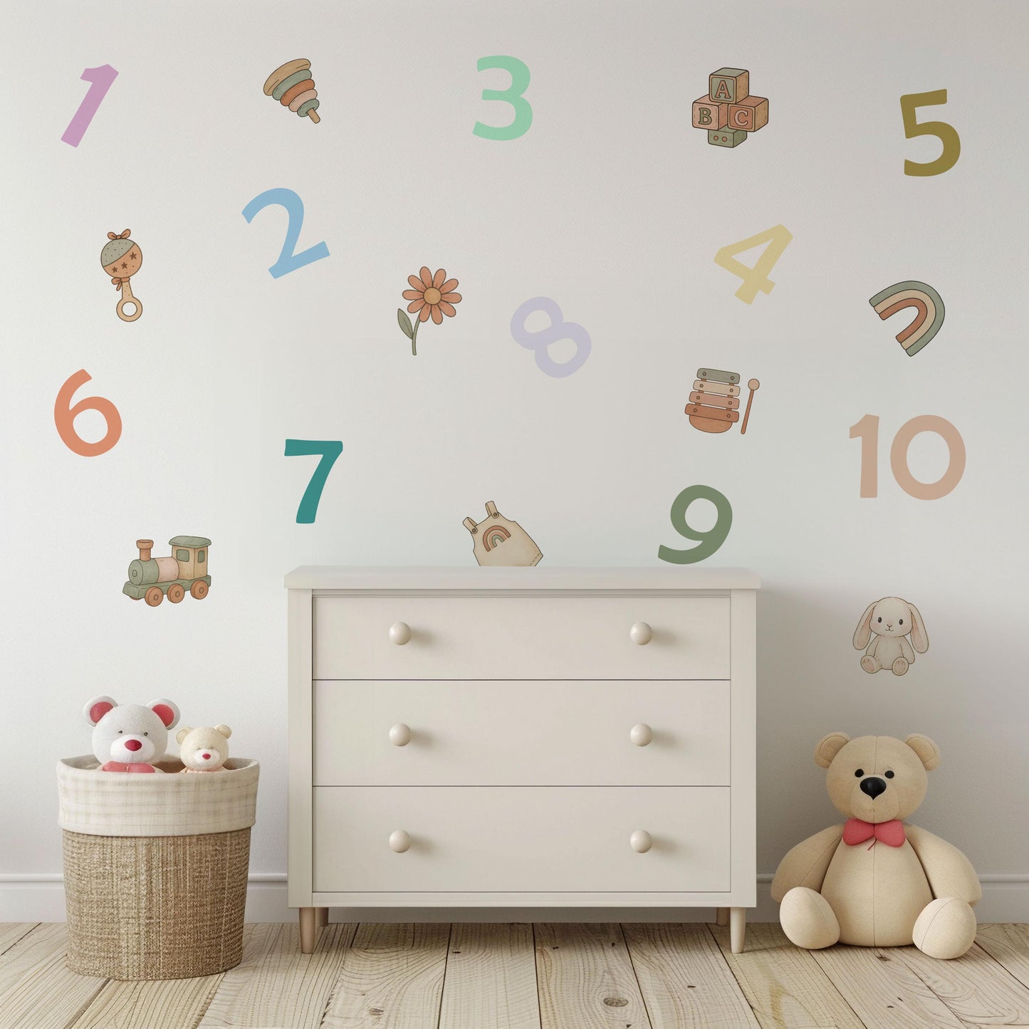 Number Wall Stickers, Kids Playroom Decor, 1-10 Educational Numbers Wall Decals, Nursery Toddler Room Learning Peel and Stick Wall Art