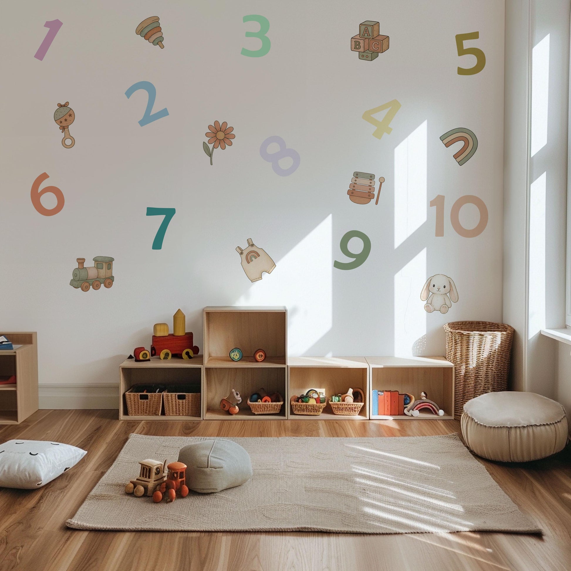Number Wall Stickers, Kids Playroom Decor, 1-10 Educational Numbers Wall Decals, Nursery Toddler Room Learning Peel and Stick Wall Art