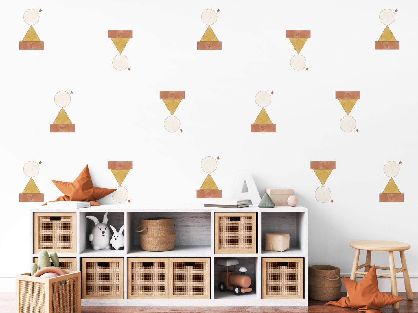 Boho Shapes Wall Stickers, Neutral Nursery Decor, Geometric Abstract Wall Decals, Terracotta Mustard Kids Room Peel and Stick Wall Art