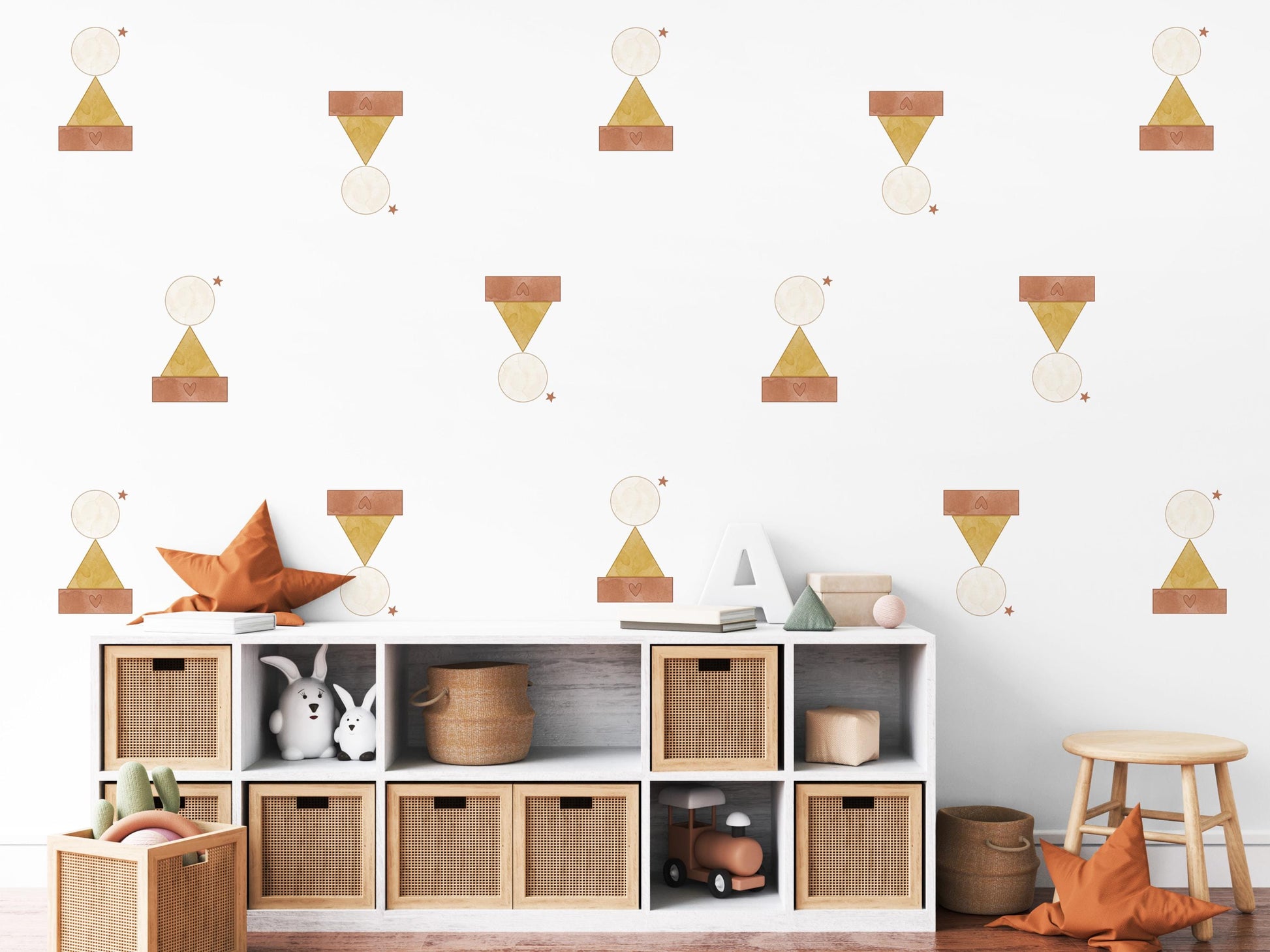 Boho Shapes Wall Stickers, Neutral Nursery Decor, Geometric Abstract Wall Decals, Terracotta Mustard Kids Room Peel and Stick Wall Art