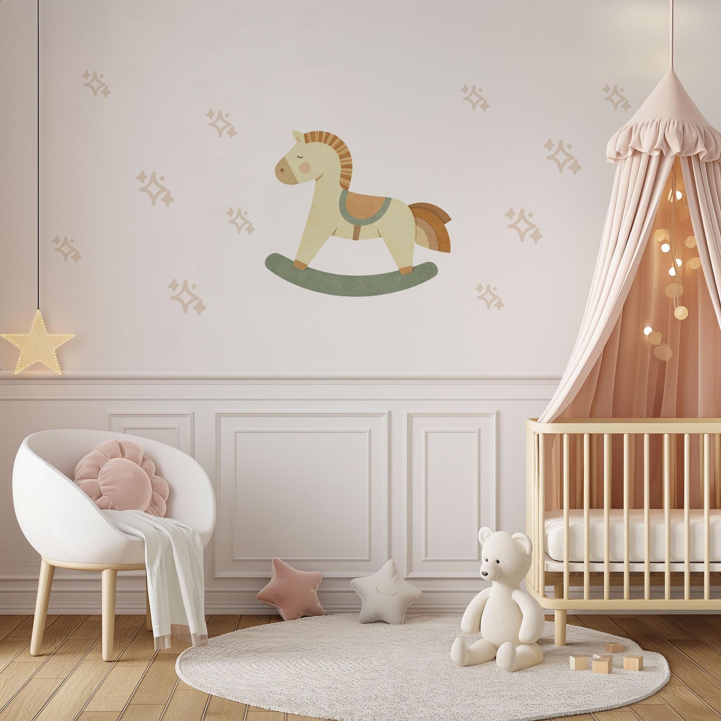 Star Wall Stickers, Boho Nursery Decor, Rocking Horse Wall Decals, Neutral Star Kids Room Baby Nursery Peel and Stick Wall Art