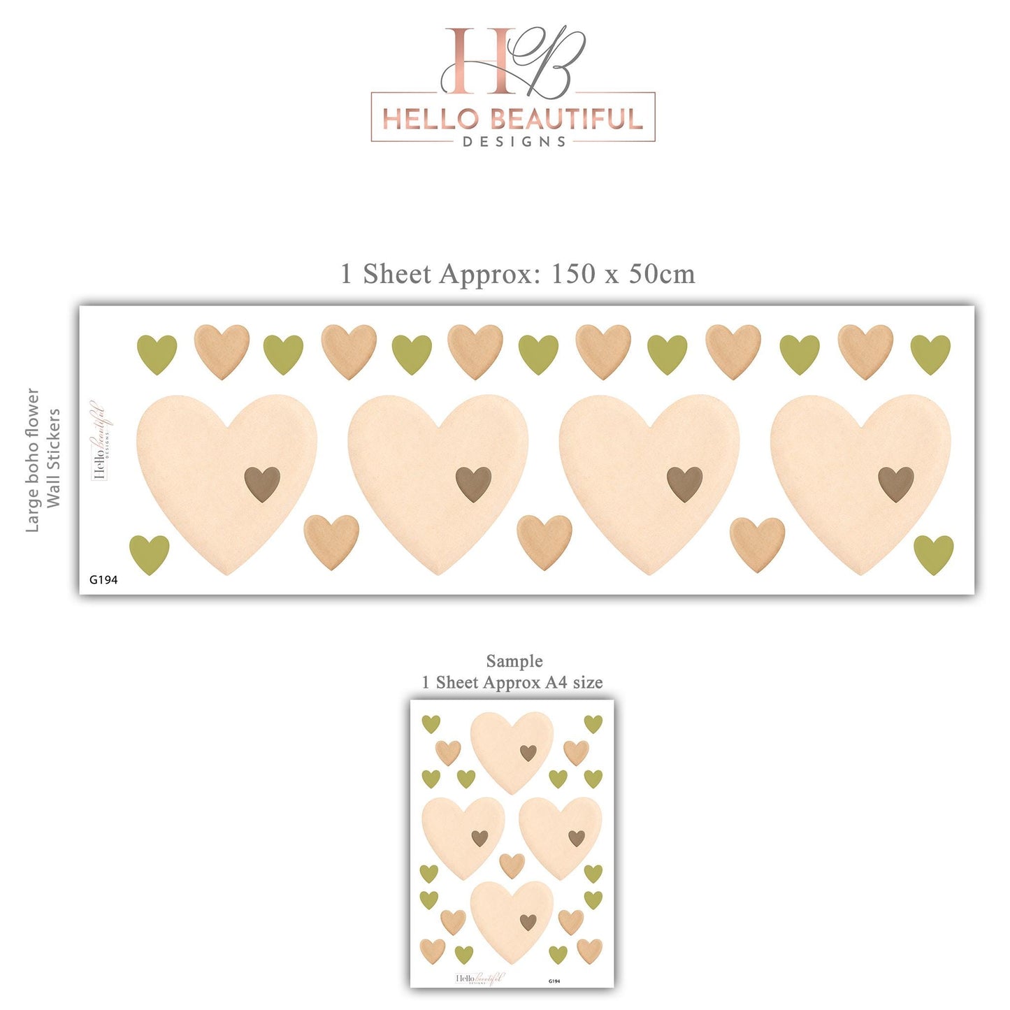 Heart Wall Stickers, Boho Nursery Decor, Sage Green Neutral Heart Wall Decals, Kids Room Baby Nursery Peel and Stick Wall Art