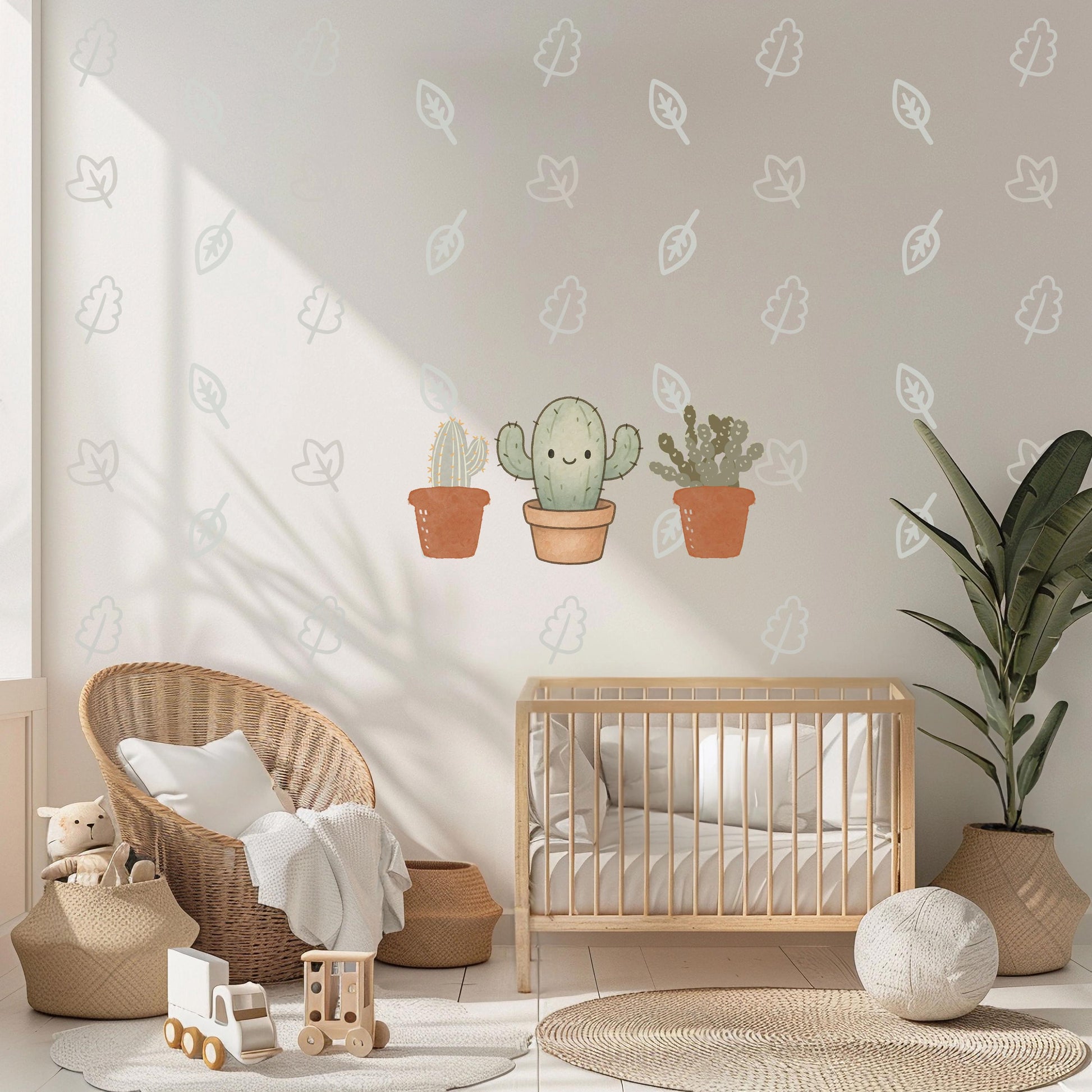 Botanical Wall Stickers, Boho Cactus Nursery Decor, Leaf Greenery Plant Wall Decals, Neutral Kids Room Baby Nursery Peel and Stick Wall Art
