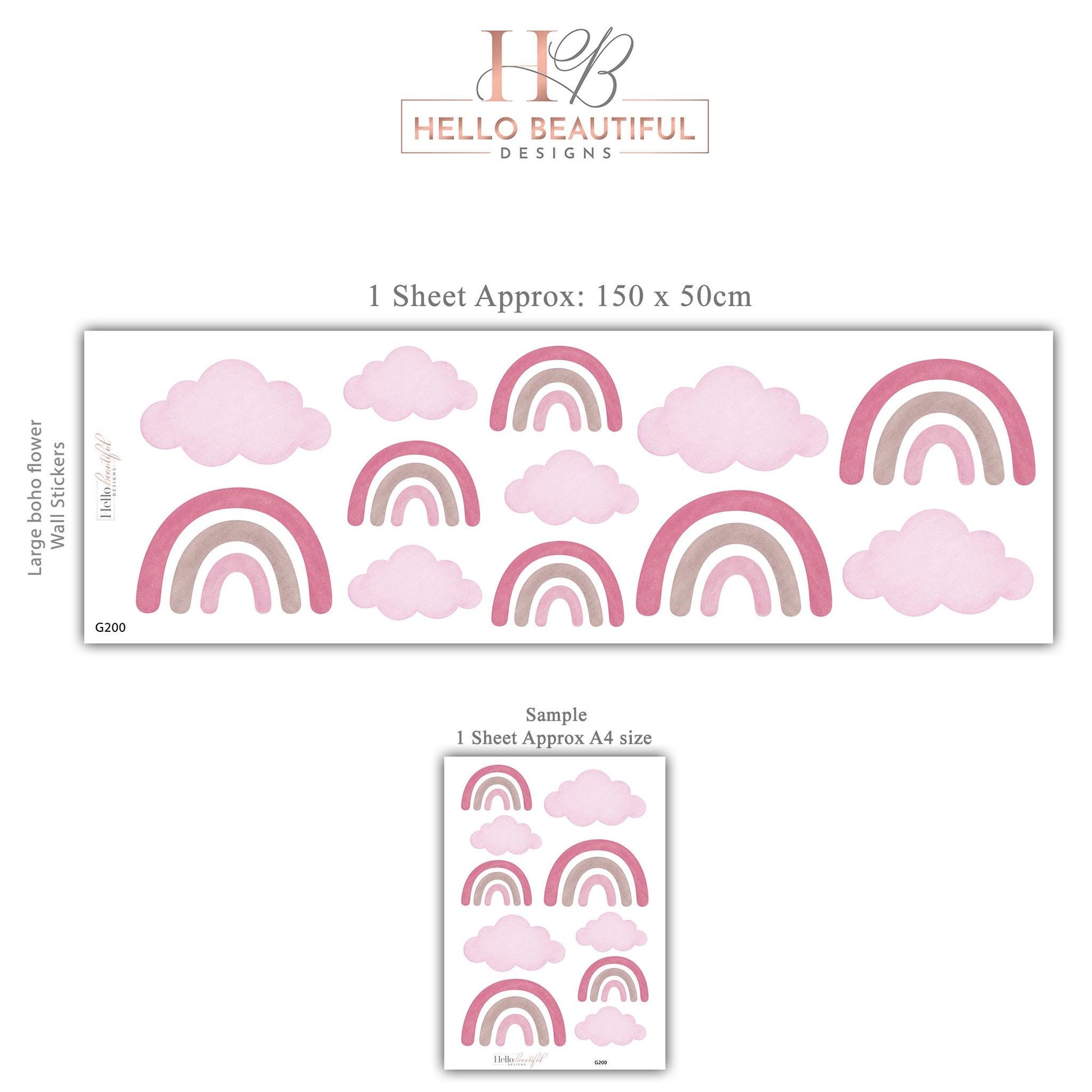 Rainbow Wall Stickers, Girls Nursery Decor, Pink Rainbow and Cloud Wall Decals, Baby Girl Kids Bedroom Playroom Peel and Stick Wall Art