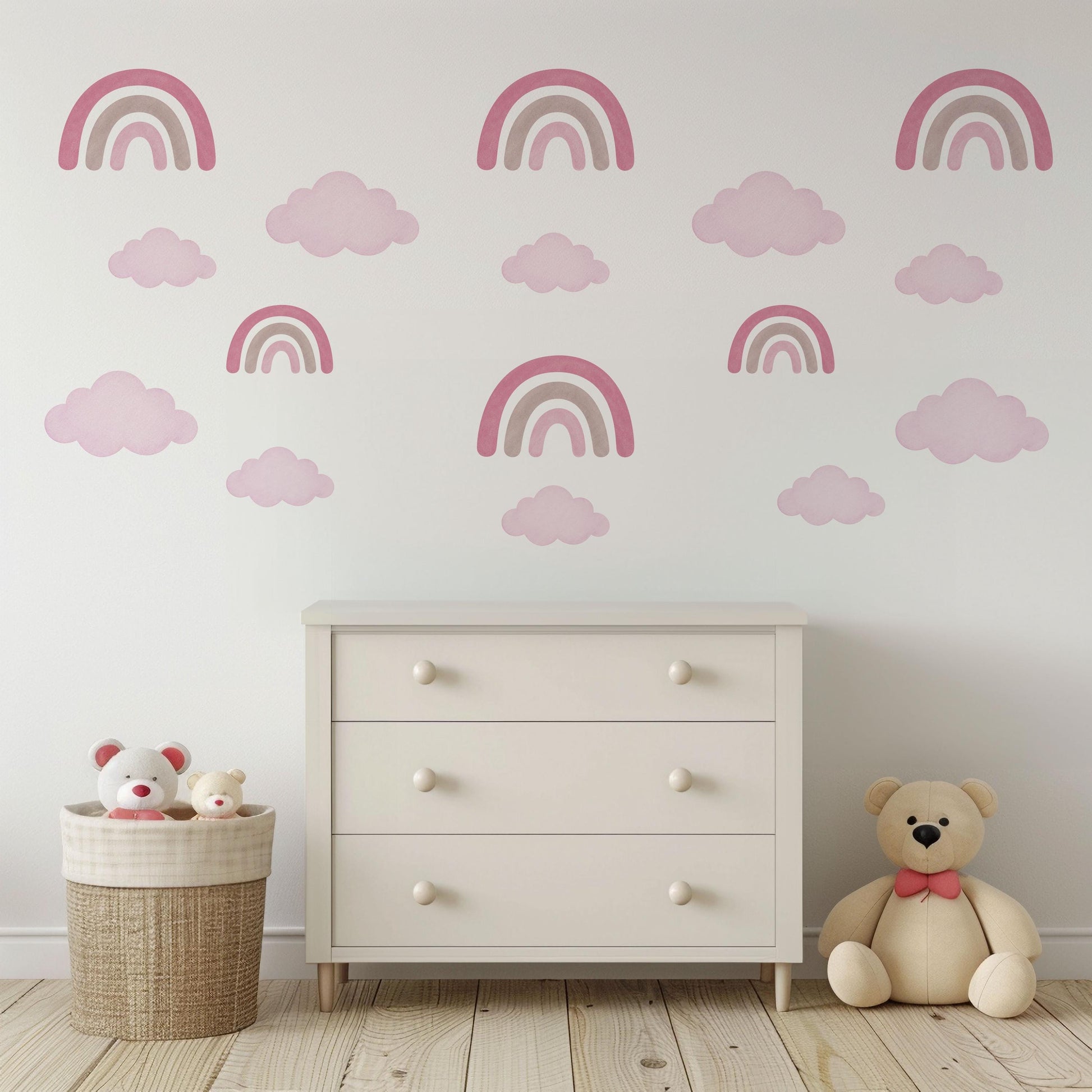Rainbow Wall Stickers, Girls Nursery Decor, Pink Rainbow and Cloud Wall Decals, Baby Girl Kids Bedroom Playroom Peel and Stick Wall Art