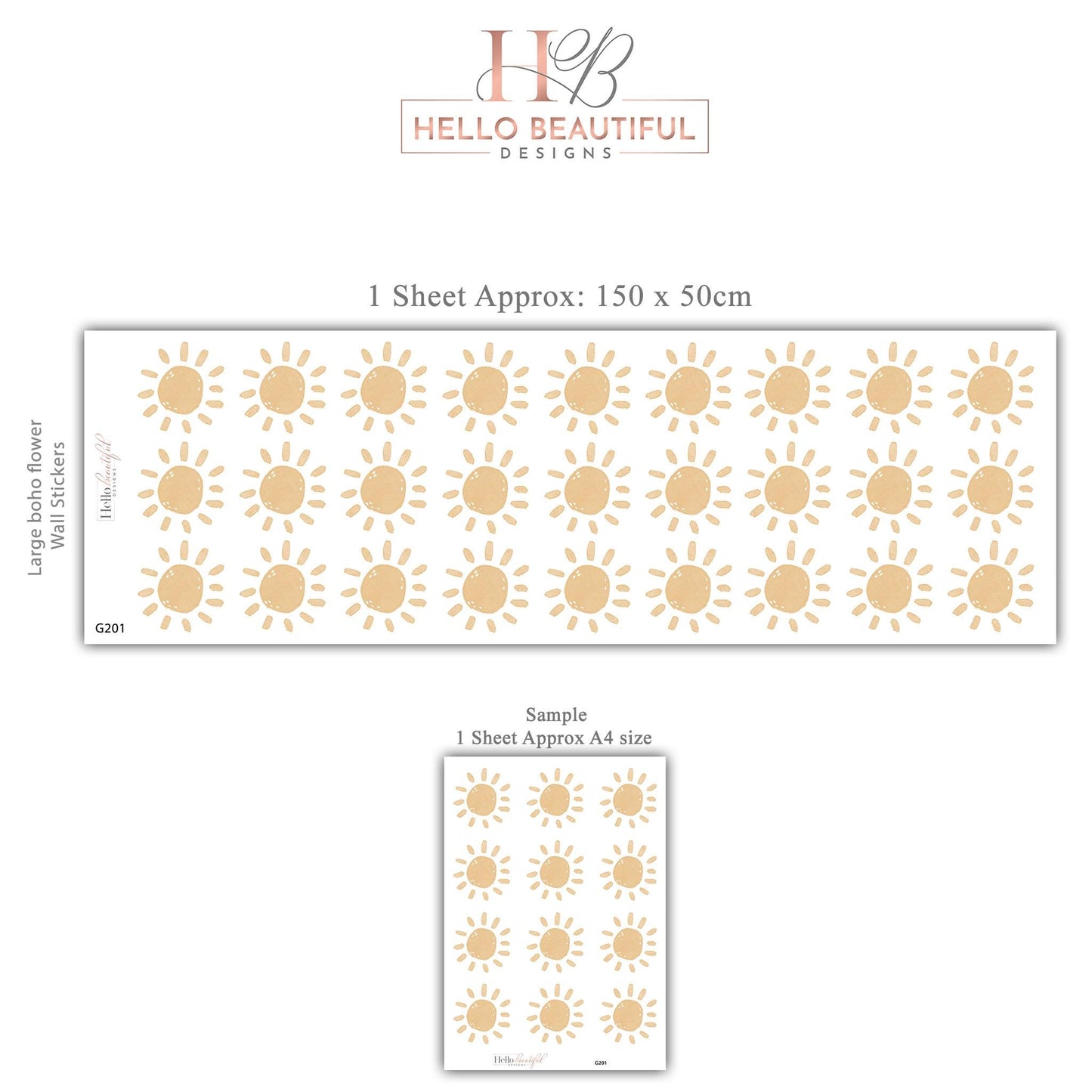 Sun Wall Stickers, Boho Nursery Decor, Neutral Boho Sun Wall Decals, Gender Neutral Kids Room Baby Nursery Peel and Stick Wall Art
