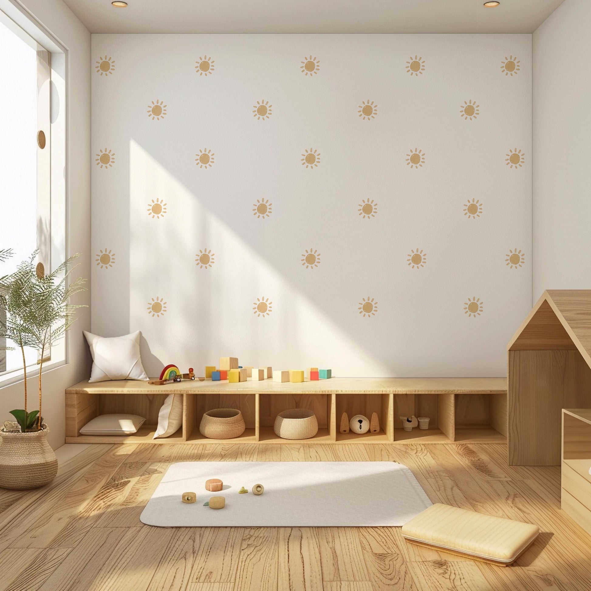 Sun Wall Stickers, Boho Nursery Decor, Neutral Boho Sun Wall Decals, Gender Neutral Kids Room Baby Nursery Peel and Stick Wall Art
