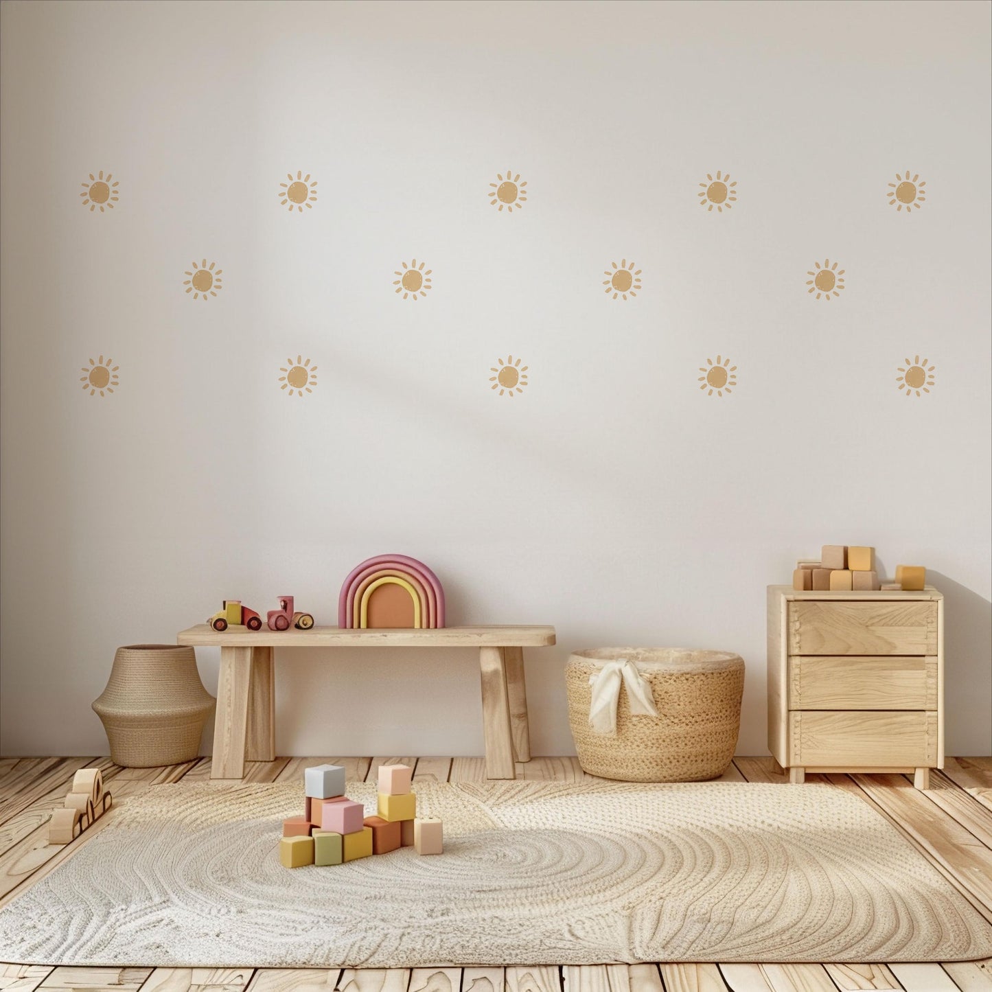 Sun Wall Stickers, Boho Nursery Decor, Neutral Boho Sun Wall Decals, Gender Neutral Kids Room Baby Nursery Peel and Stick Wall Art