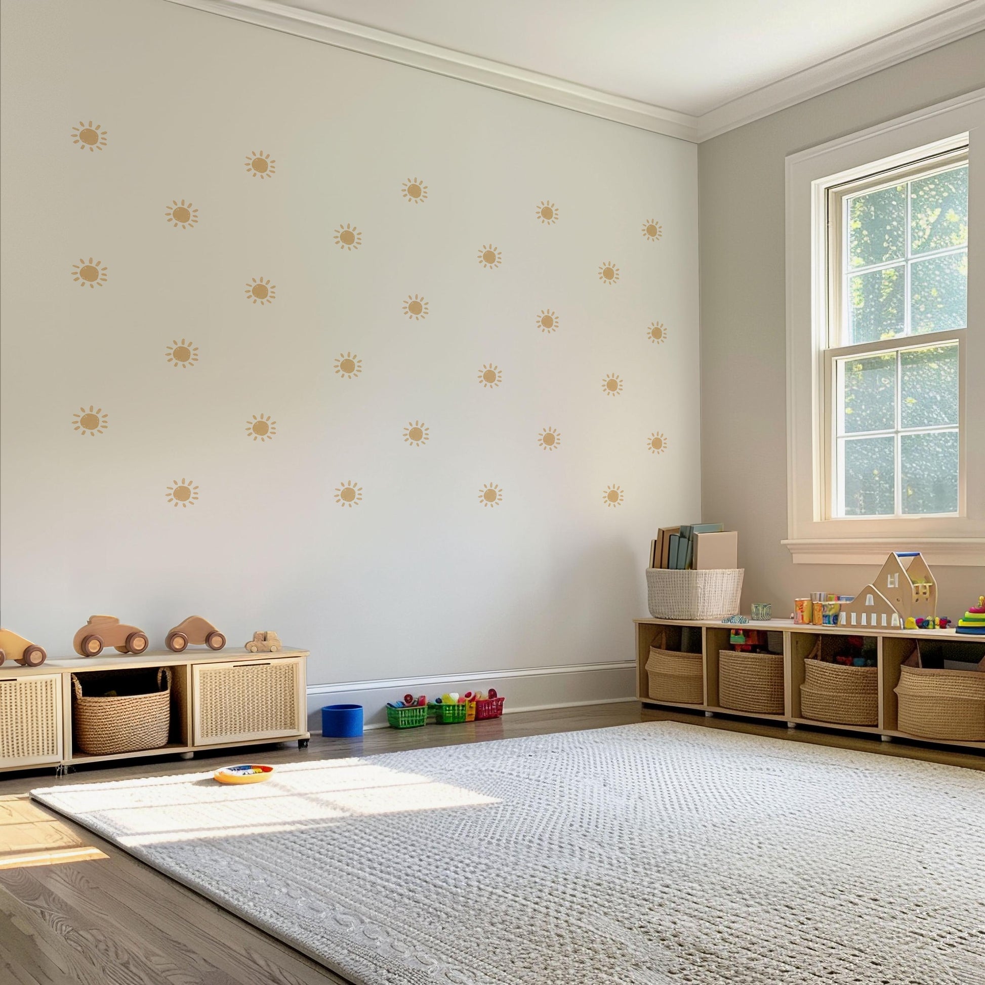 Sun Wall Stickers, Boho Nursery Decor, Neutral Boho Sun Wall Decals, Gender Neutral Kids Room Baby Nursery Peel and Stick Wall Art