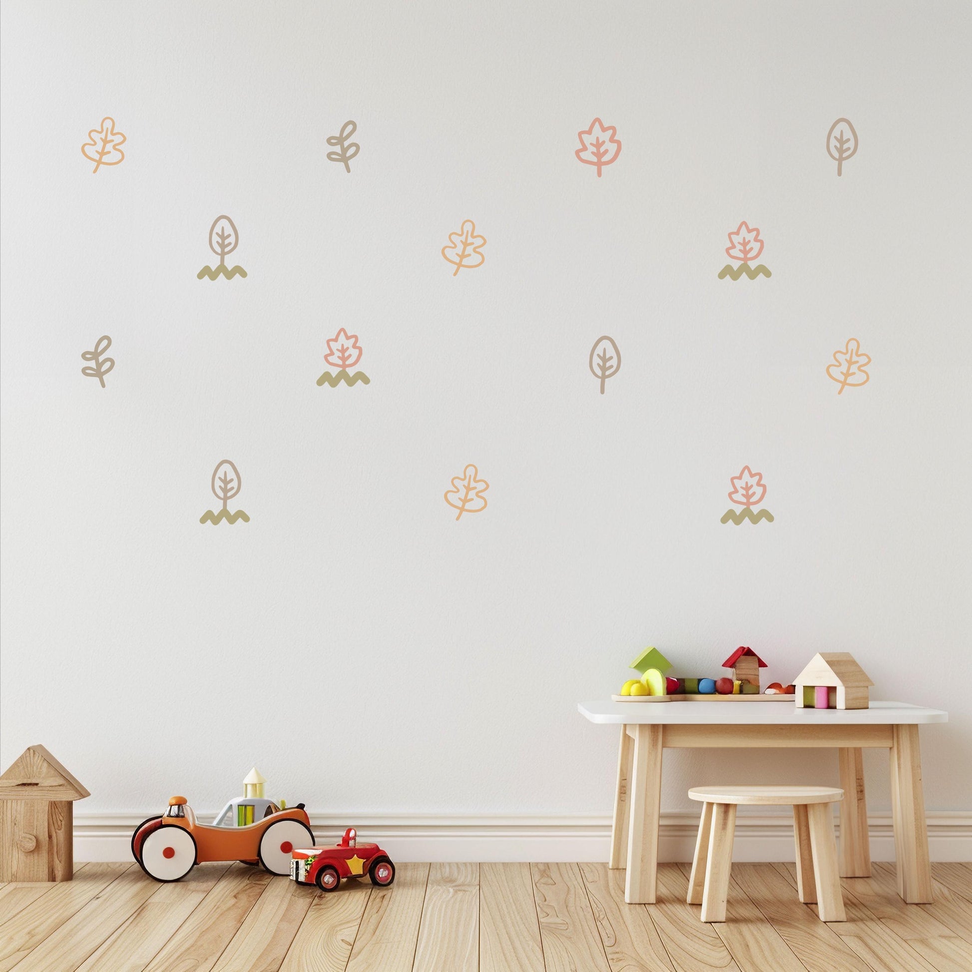 Leaf Wall Stickers, Boho Botanical Nursery Decor, Neutral Scandi Leaf Wall Decals, Kids Room Baby Nursery Peel and Stick Wall Art