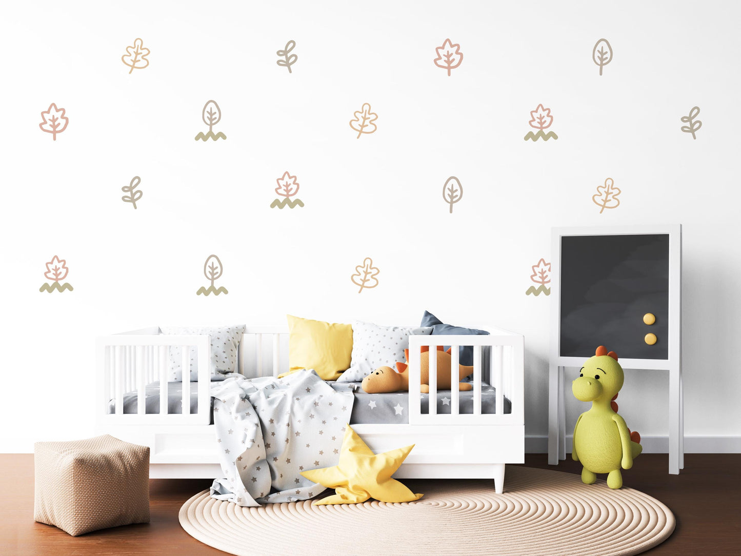Leaf Wall Stickers, Boho Botanical Nursery Decor, Neutral Scandi Leaf Wall Decals, Kids Room Baby Nursery Peel and Stick Wall Art