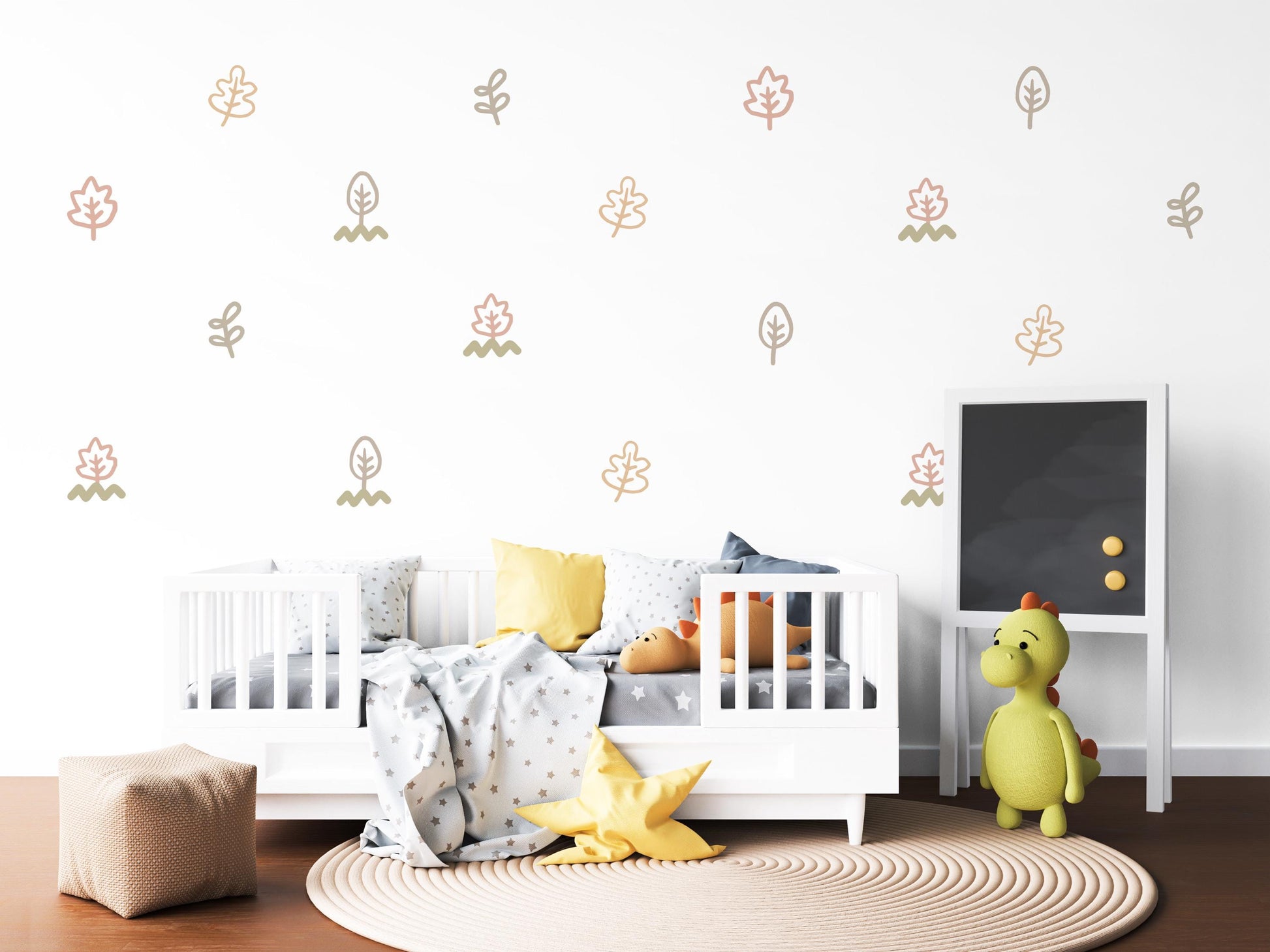 Leaf Wall Stickers, Boho Botanical Nursery Decor, Neutral Scandi Leaf Wall Decals, Kids Room Baby Nursery Peel and Stick Wall Art