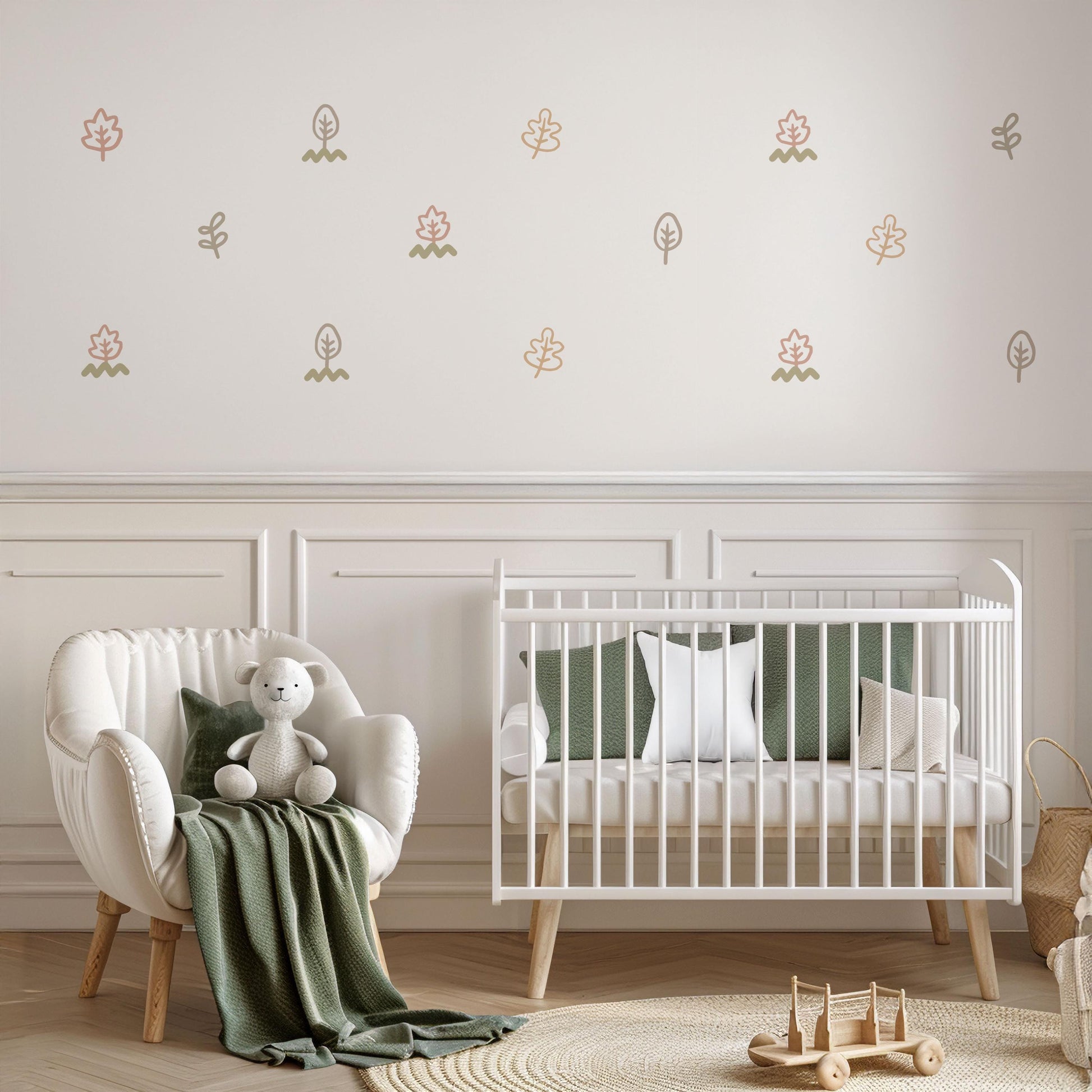 Leaf Wall Stickers, Boho Botanical Nursery Decor, Neutral Scandi Leaf Wall Decals, Kids Room Baby Nursery Peel and Stick Wall Art