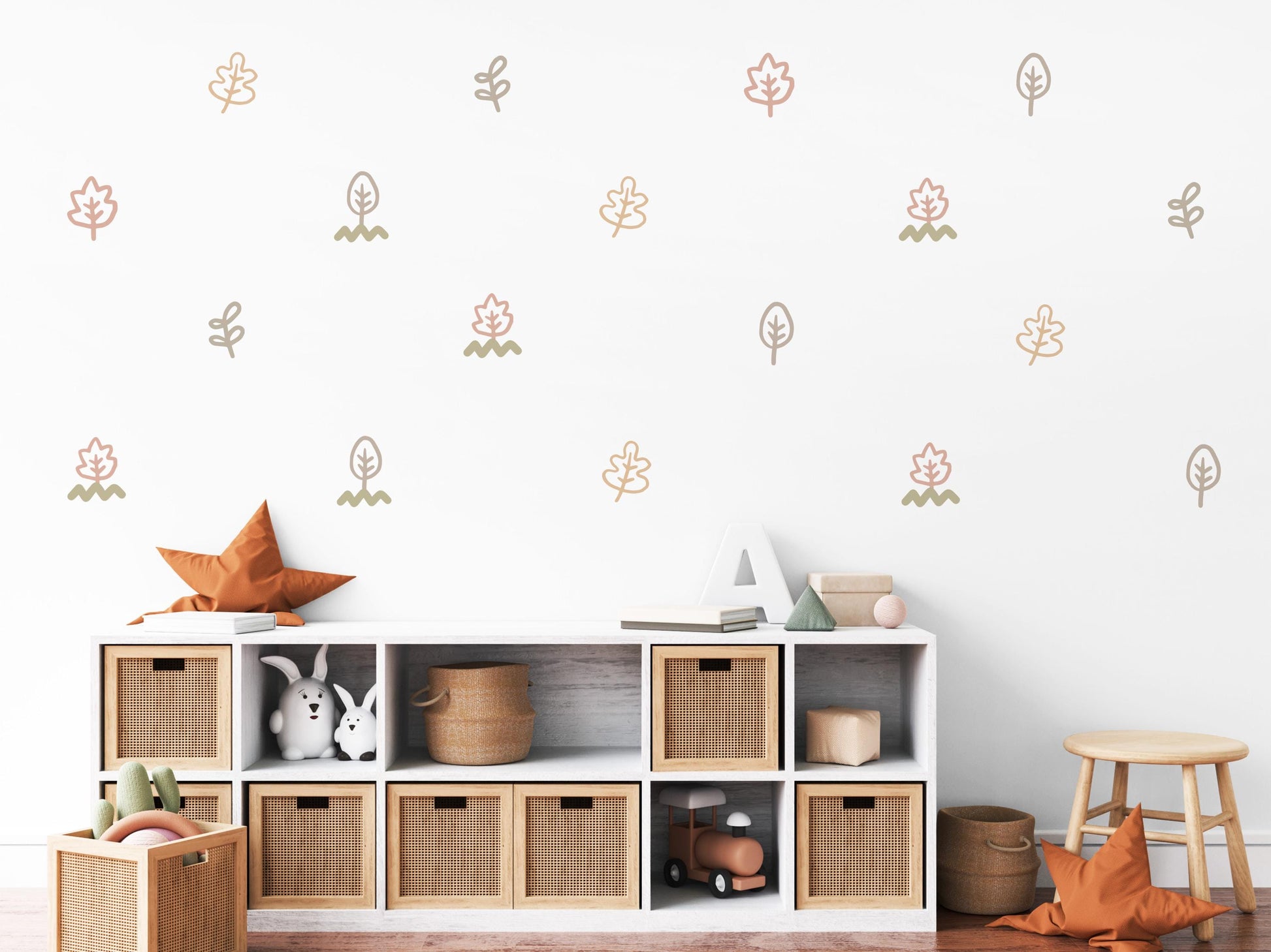 Leaf Wall Stickers, Boho Botanical Nursery Decor, Neutral Scandi Leaf Wall Decals, Kids Room Baby Nursery Peel and Stick Wall Art