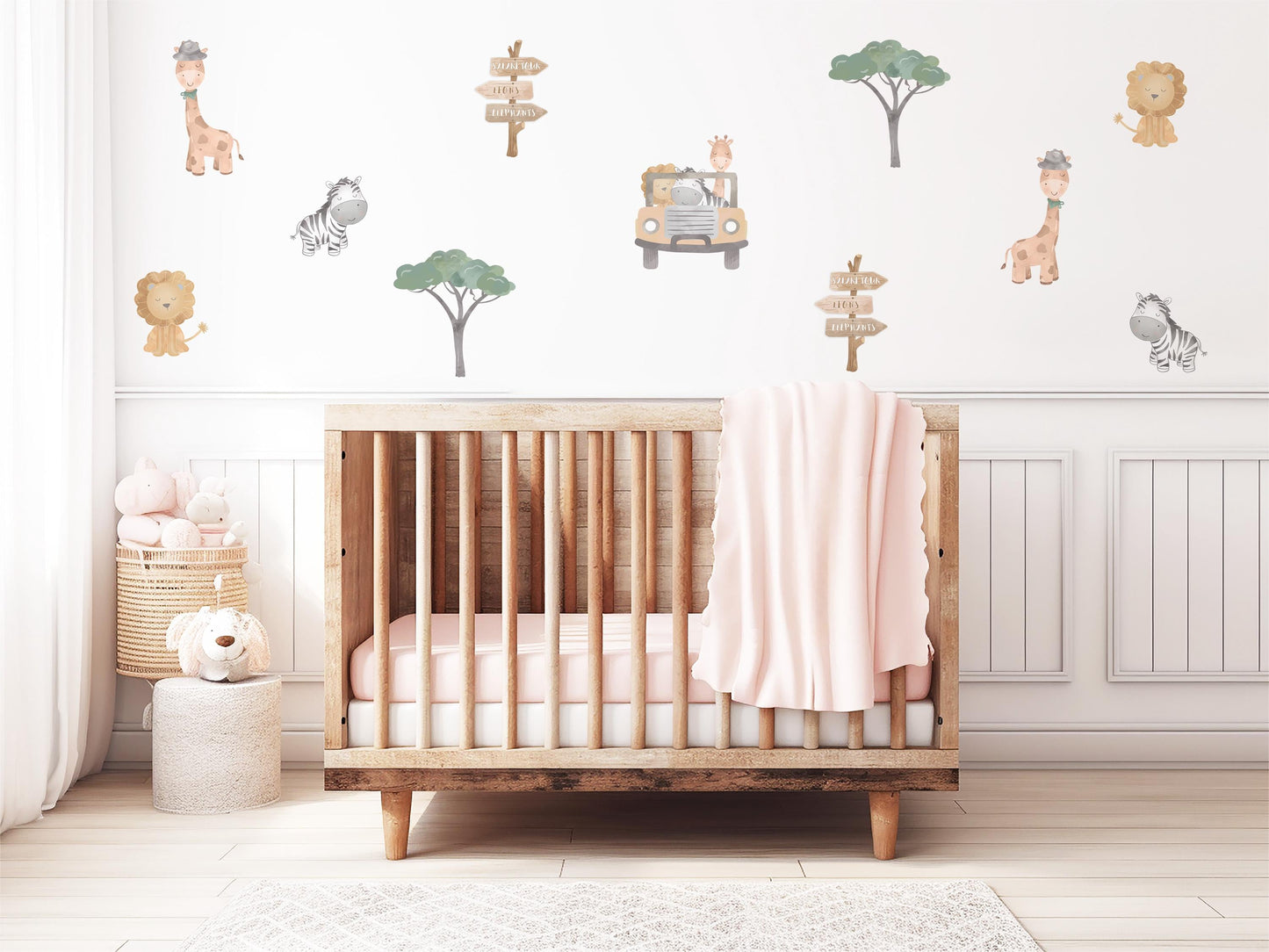 Safari Wall Stickers, Safari Animal Nursery Decor, Jungle Lion Giraffe Zebra Wall Decals, Kids Room Baby Nursery Peel and Stick Wall Art