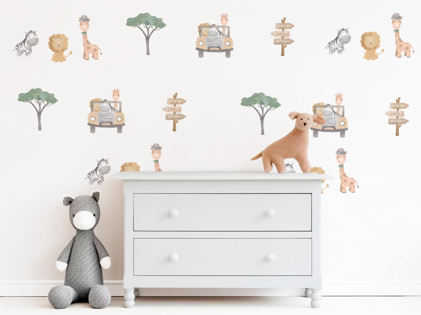 Safari Wall Stickers, Safari Animal Nursery Decor, Jungle Lion Giraffe Zebra Wall Decals, Kids Room Baby Nursery Peel and Stick Wall Art