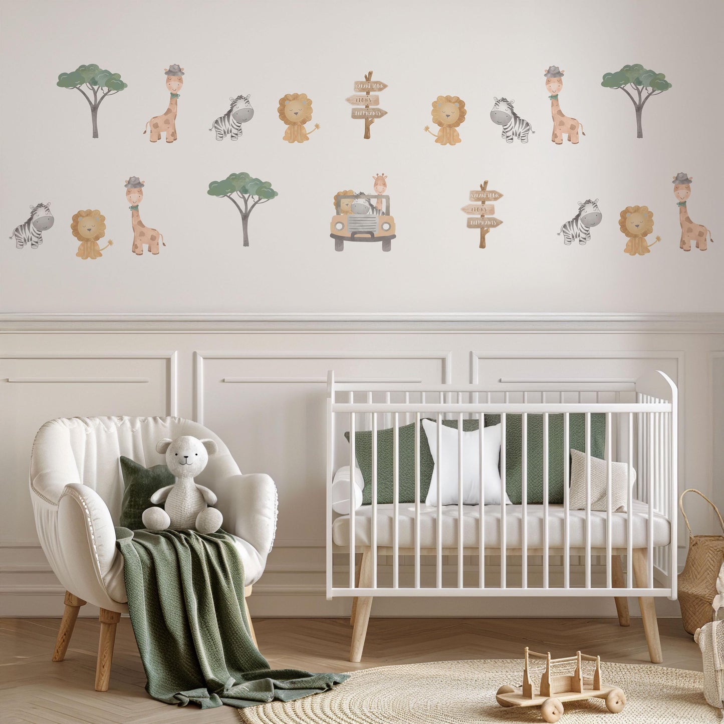 Safari Wall Stickers, Safari Animal Nursery Decor, Jungle Lion Giraffe Zebra Wall Decals, Kids Room Baby Nursery Peel and Stick Wall Art