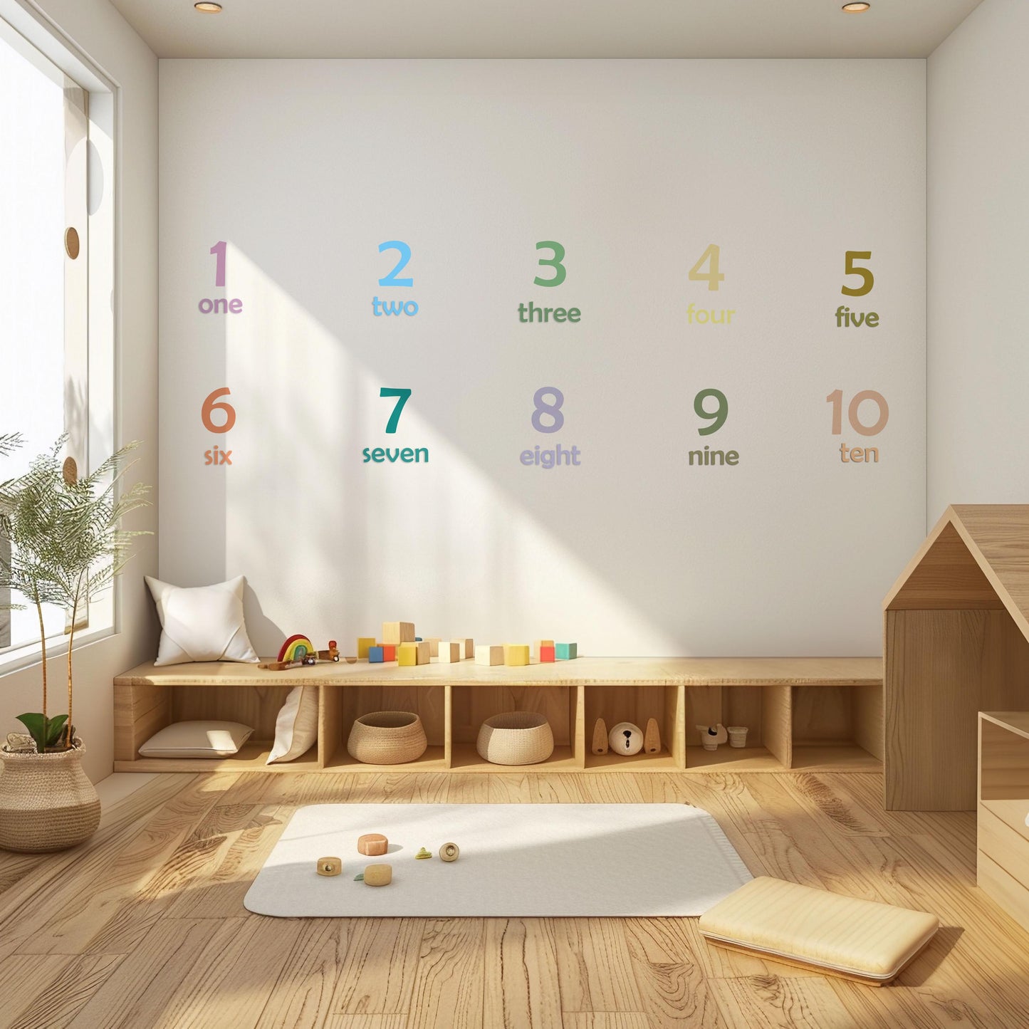 Number Wall Stickers, Educational Playroom Decor, 1-10 Montessori Number Words Wall Decals, Nursery Classroom Learning Peel and Stick Art