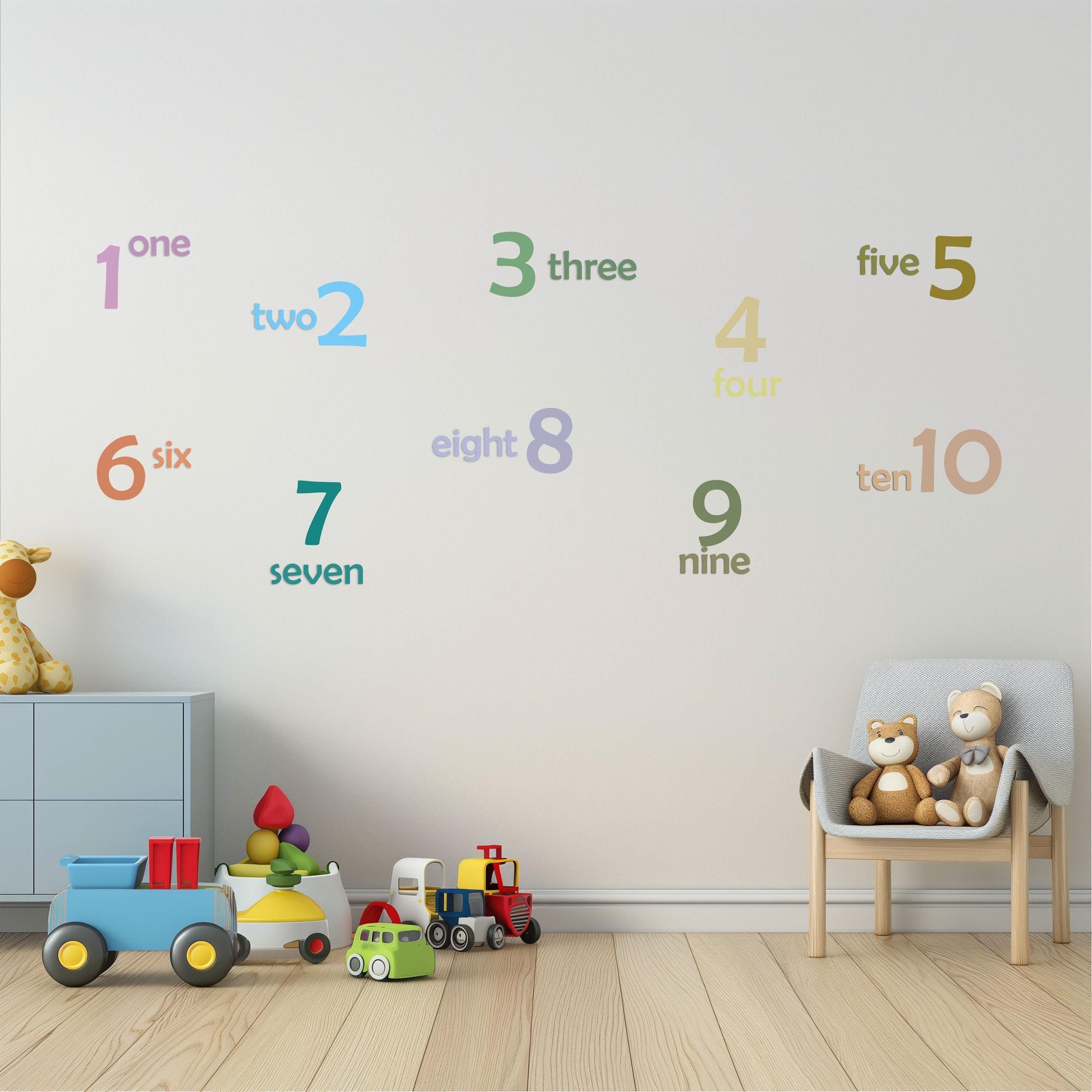 Number Wall Stickers, Educational Playroom Decor, 1-10 Montessori Number Words Wall Decals, Nursery Classroom Learning Peel and Stick Art