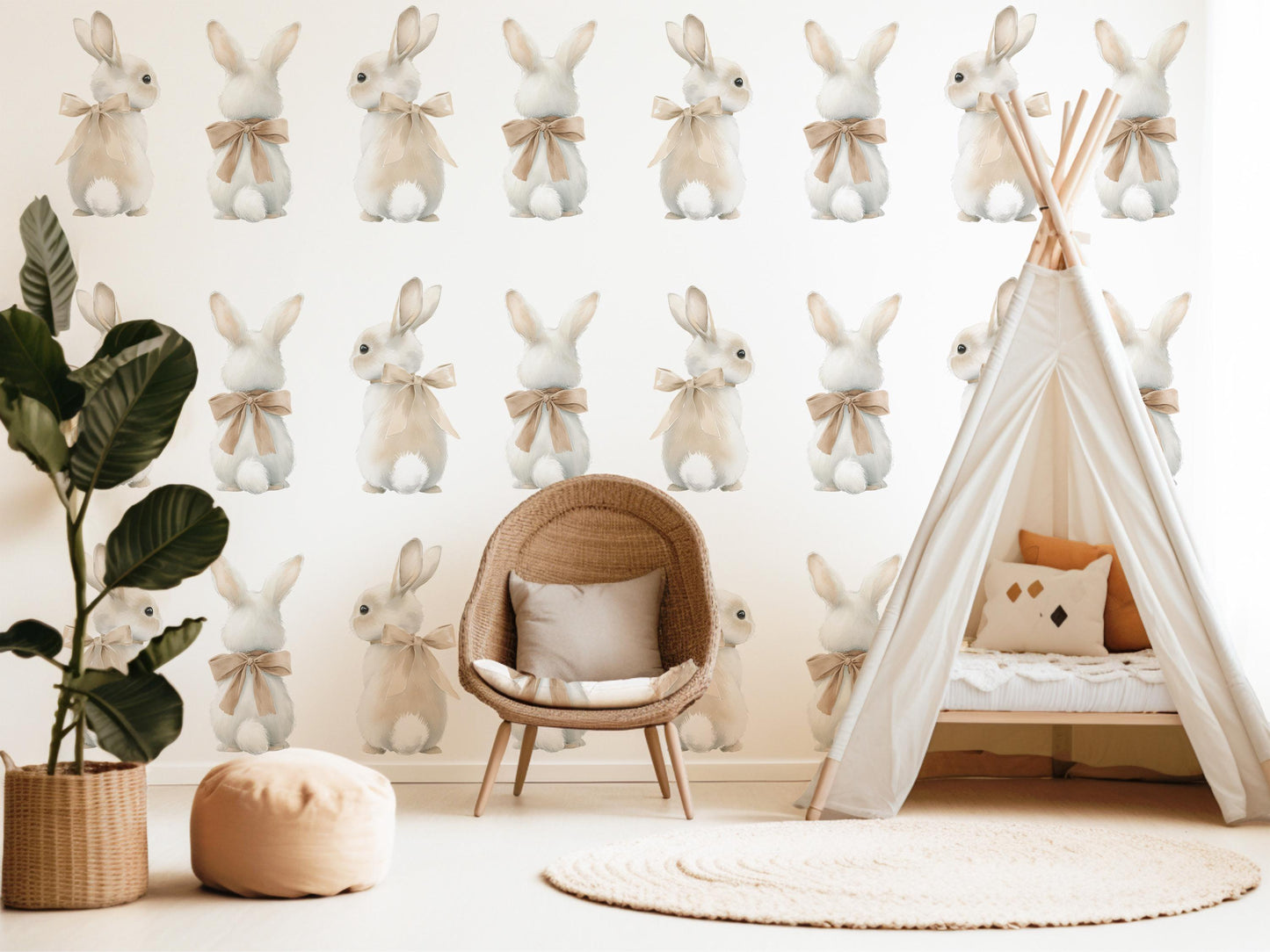 Bunny Wall Stickers, Bunny Nursery Decor, Neutral Woodland Rabbit Wall Decals, Gender Neutral Kids Room Baby Nursery Peel and Stick Art