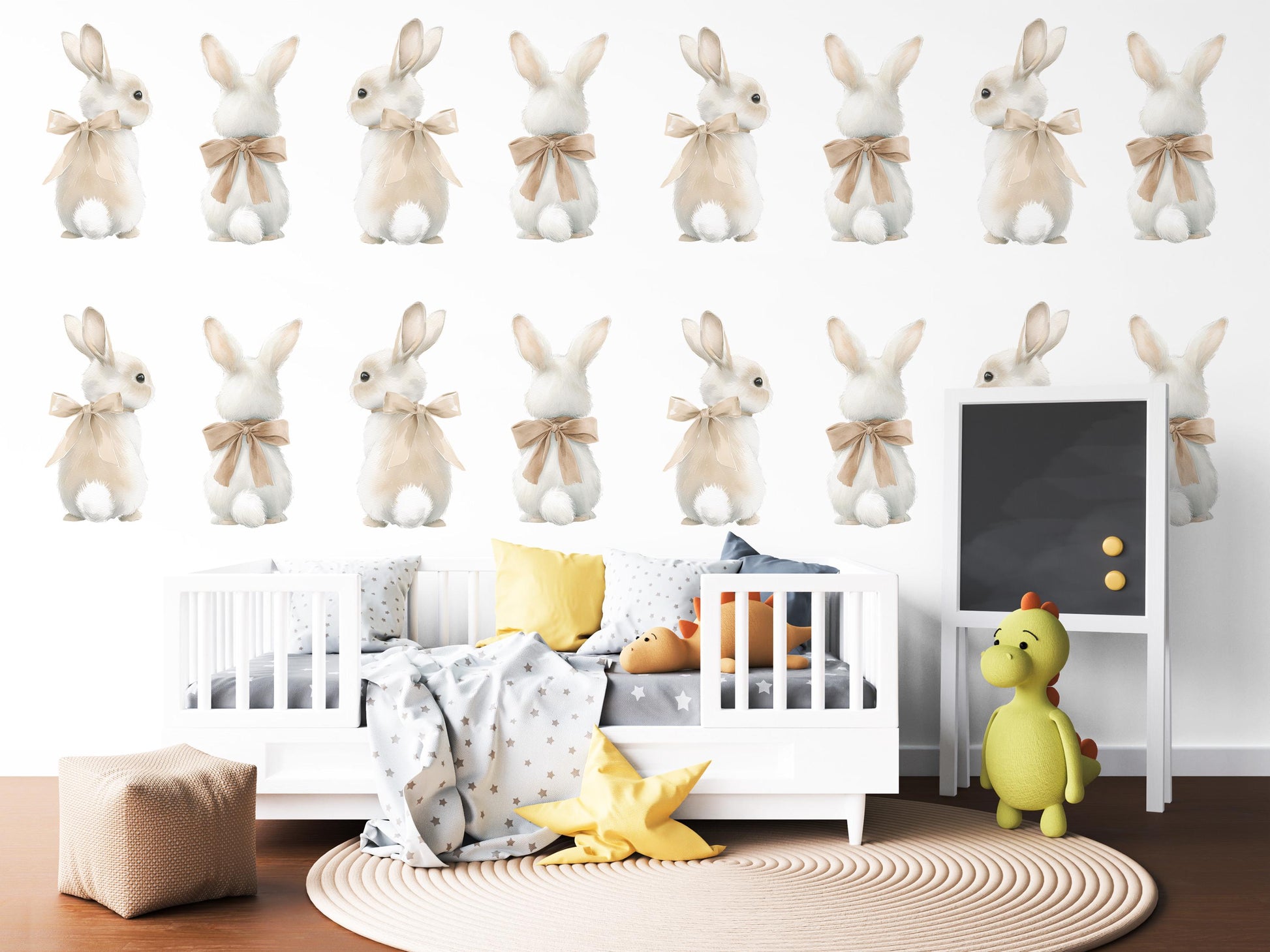 Bunny Wall Stickers, Bunny Nursery Decor, Neutral Woodland Rabbit Wall Decals, Gender Neutral Kids Room Baby Nursery Peel and Stick Art