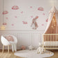 Pink Cloud Wall Stickers, Girls Nursery Decor, Bunny Butterfly Wall Decals, Baby Girl Kids Bedroom Playroom Peel and Stick Wall Art
