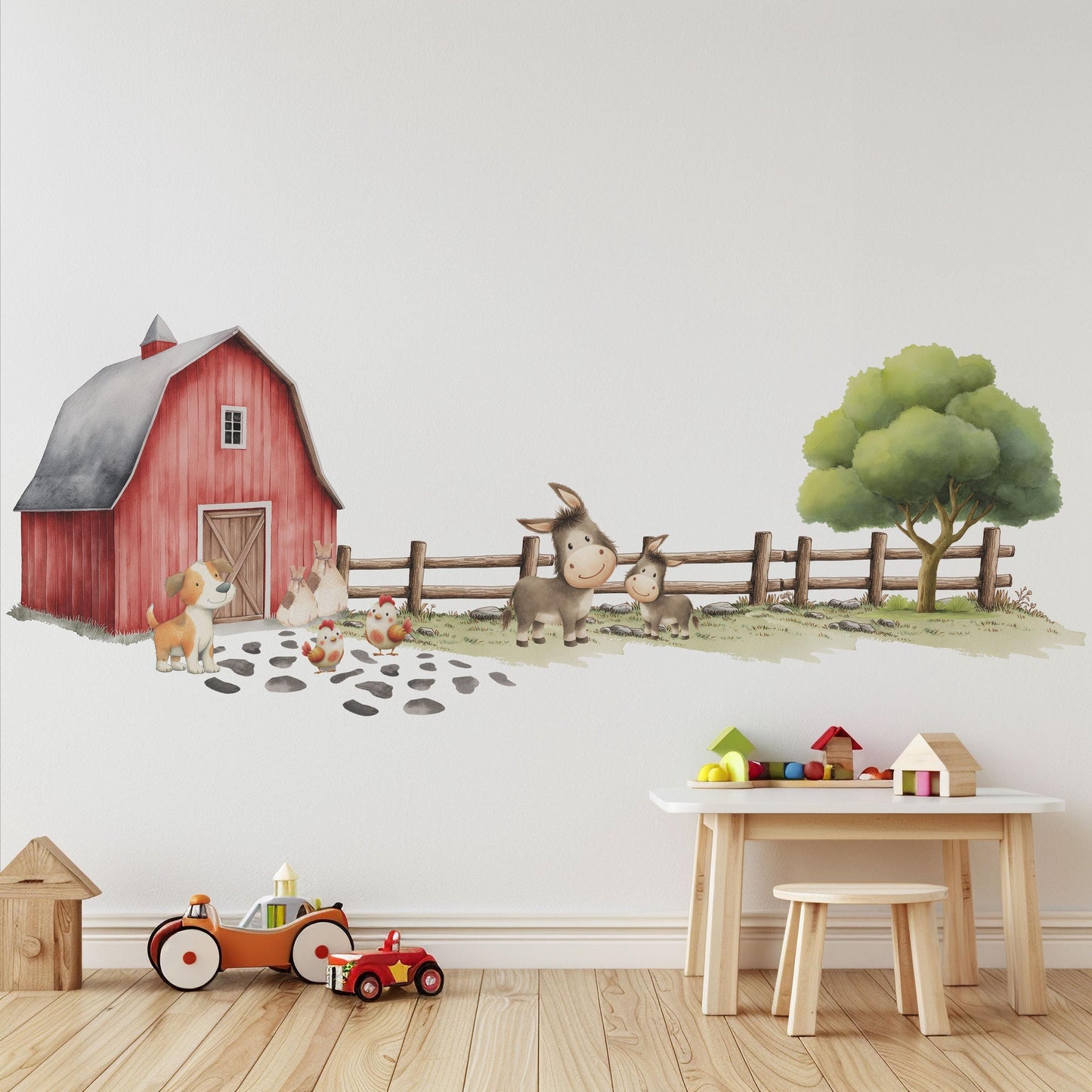 Farm Wall Stickers, Farm Animal Nursery Decor, Farmyard Barn Donkey Dog Wall Decals, Kids Room Baby Nursery Peel and Stick Wall Art