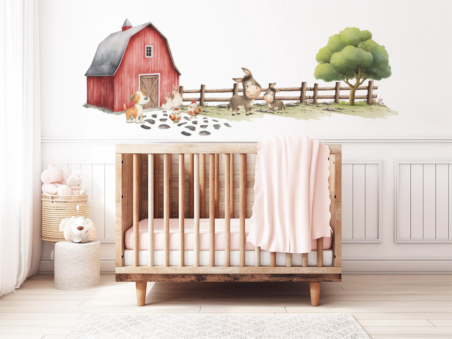 Farm Wall Stickers, Farm Animal Nursery Decor, Farmyard Barn Donkey Dog Wall Decals, Kids Room Baby Nursery Peel and Stick Wall Art