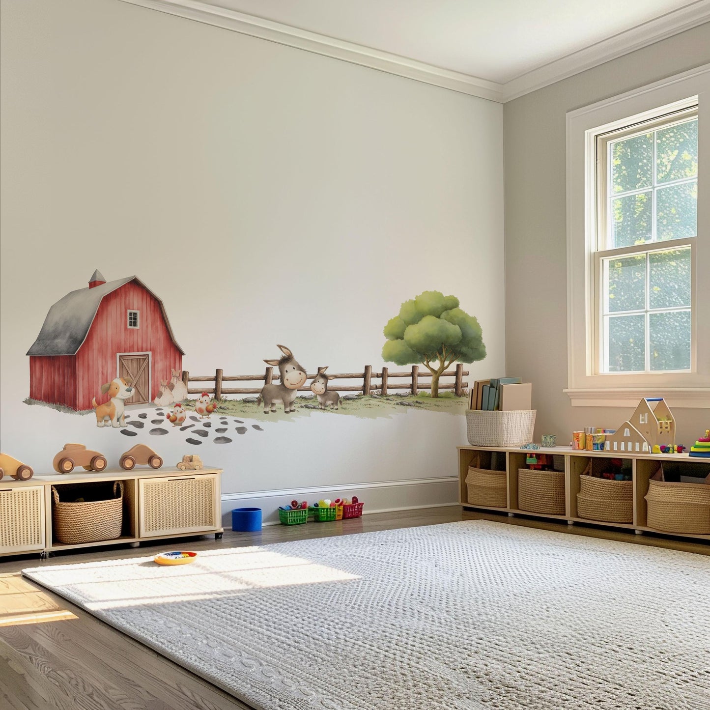 Farm Wall Stickers, Farm Animal Nursery Decor, Farmyard Barn Donkey Dog Wall Decals, Kids Room Baby Nursery Peel and Stick Wall Art