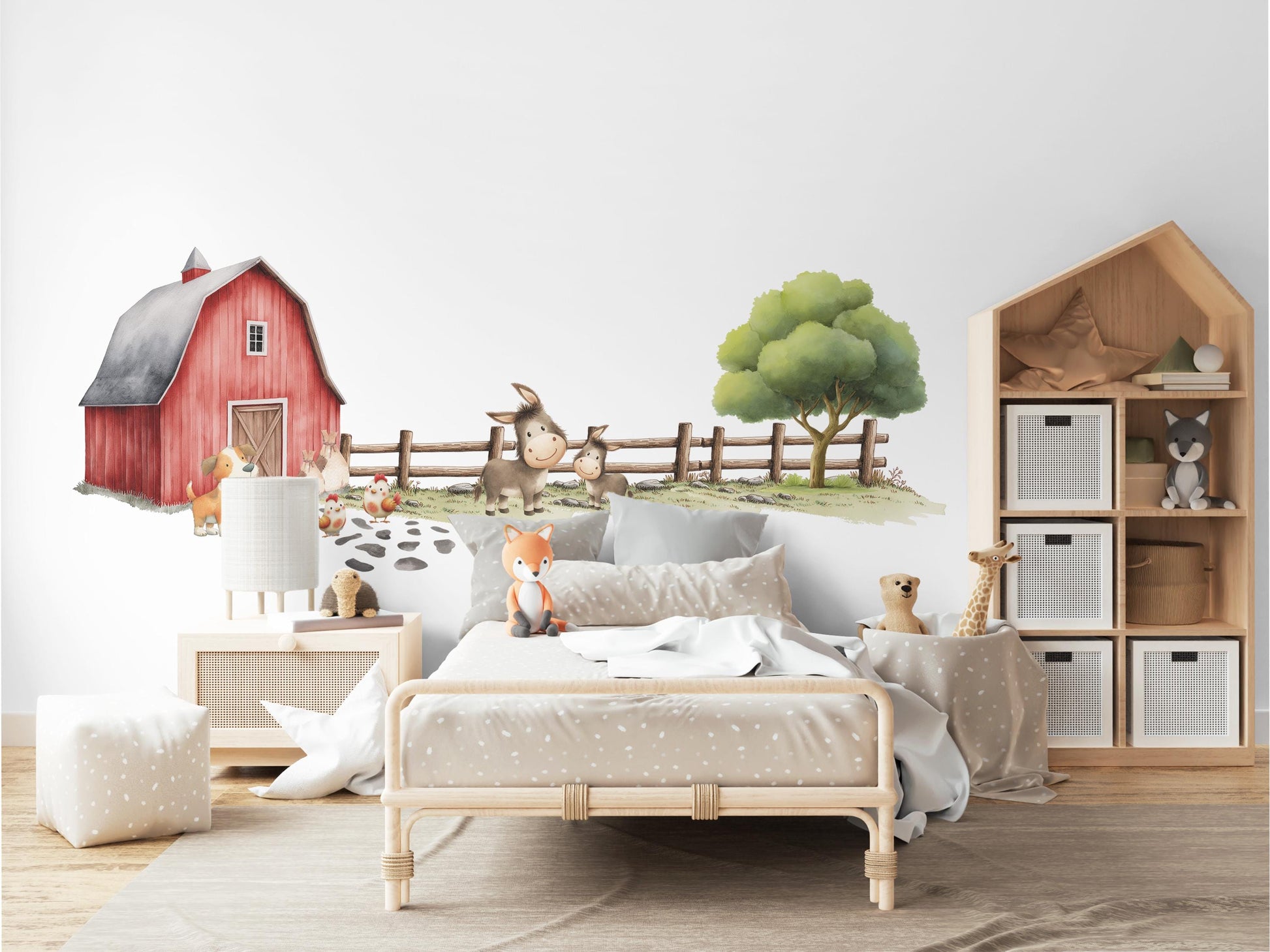 Farm Wall Stickers, Farm Animal Nursery Decor, Farmyard Barn Donkey Dog Wall Decals, Kids Room Baby Nursery Peel and Stick Wall Art