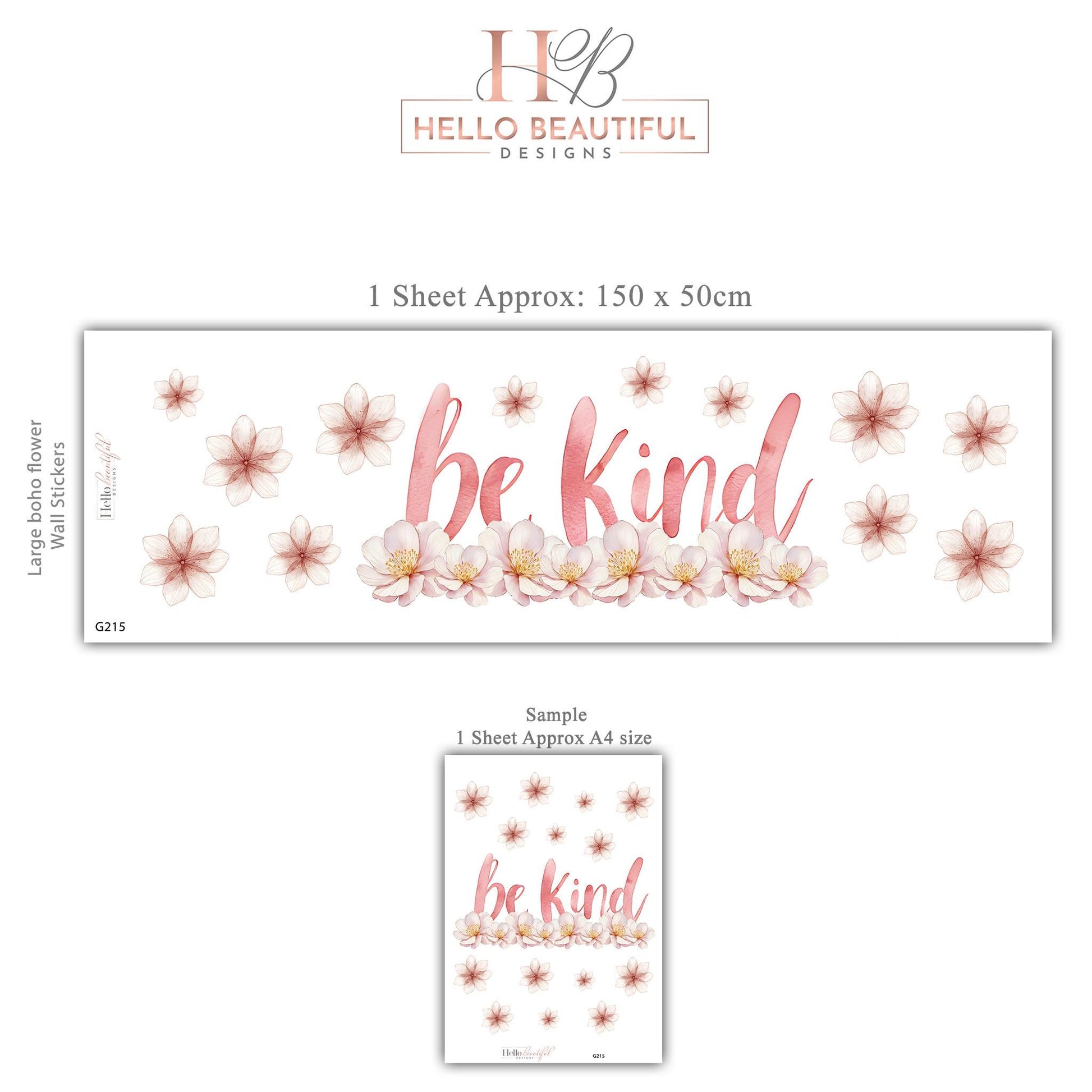 Be Kind Wall Sticker, Inspirational Quote Nursery Decor, Pink Floral Blossom Wall Decals, Girls Room Kids Bedroom Peel and Stick Wall Art