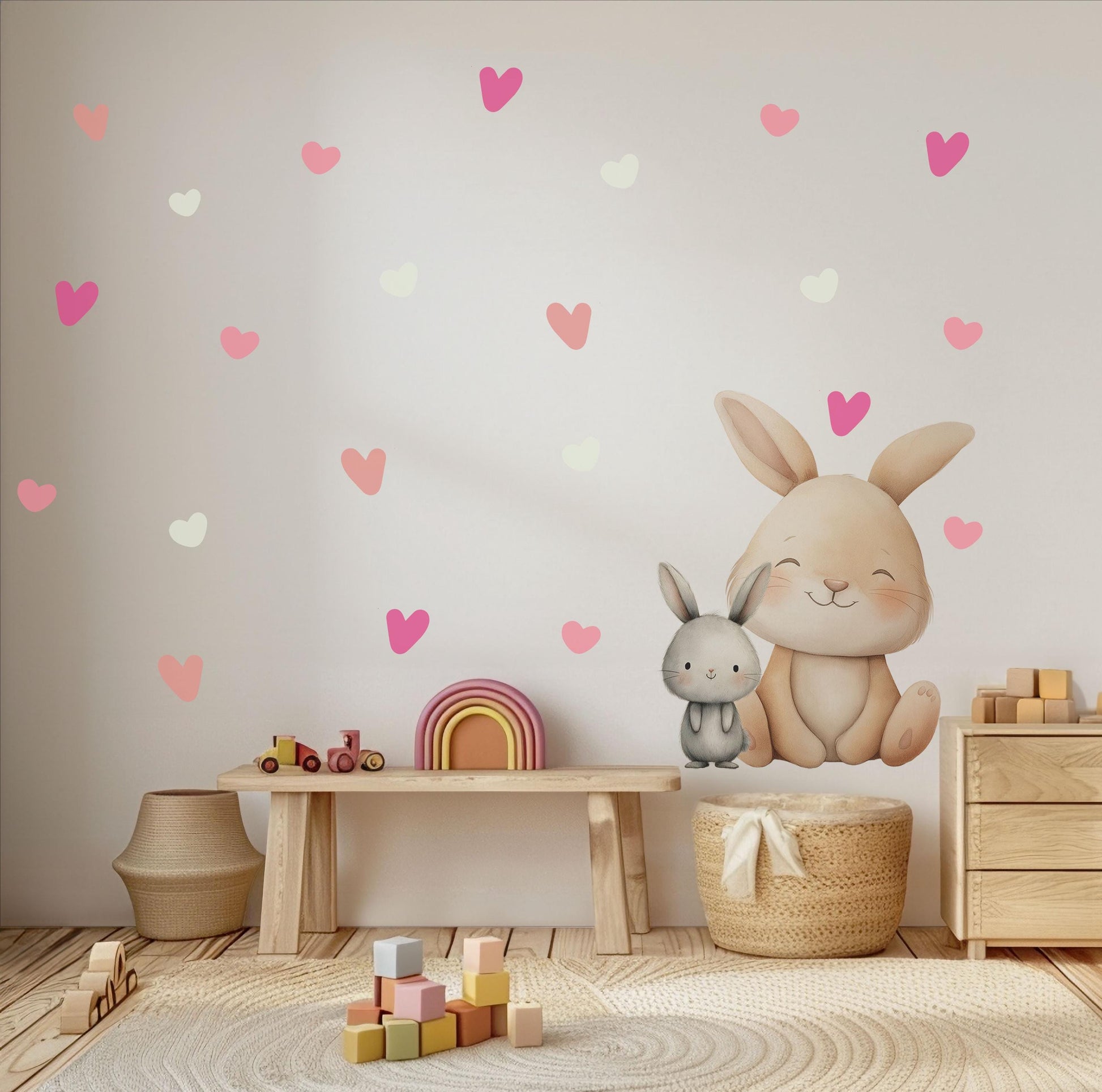 Heart Wall Stickers, Girls Nursery Decor, Pink Heart Wall Decals, Baby Girl Kids Bedroom Playroom Peel and Stick Wall Art