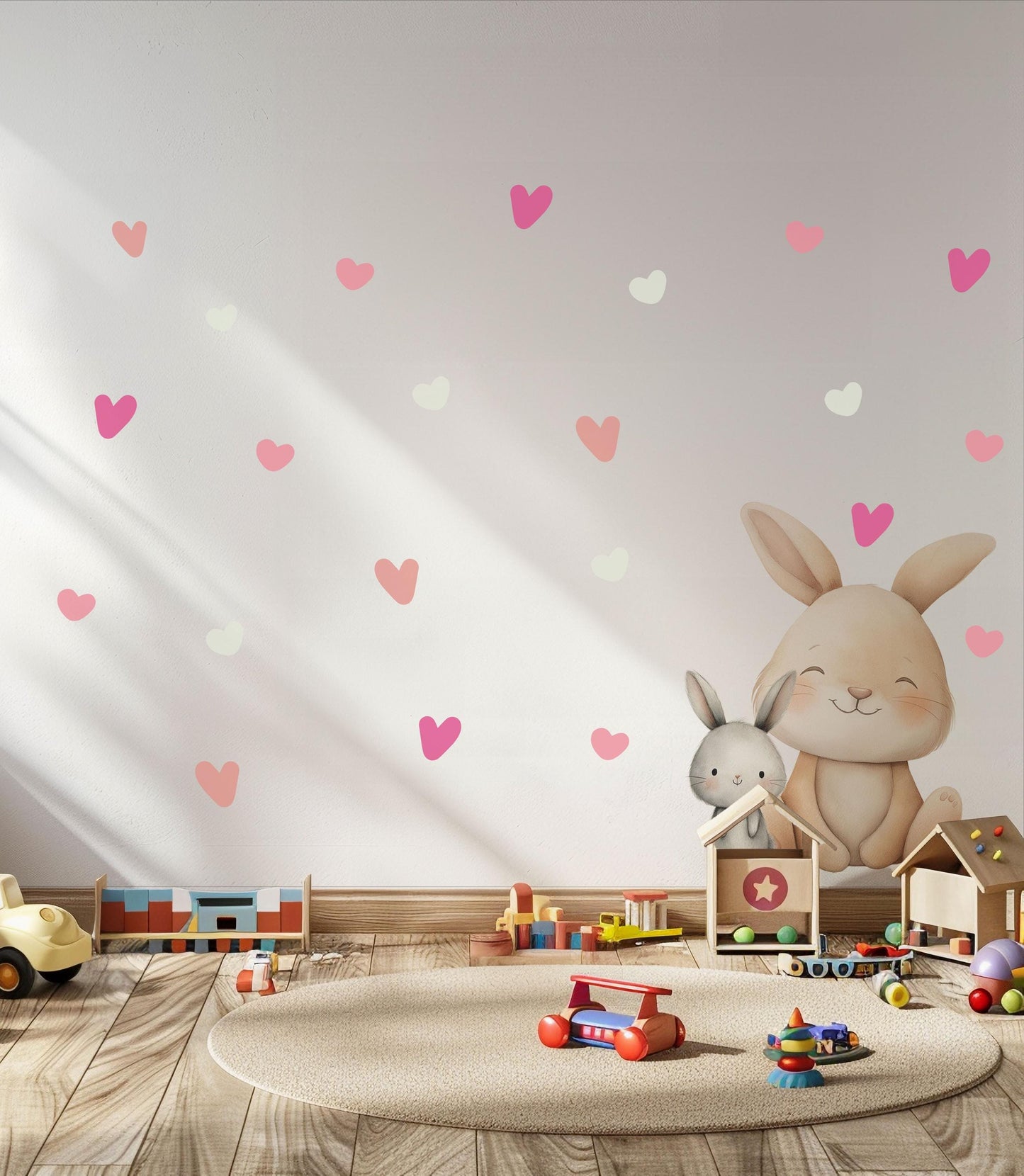 Heart Wall Stickers, Girls Nursery Decor, Pink Heart Wall Decals, Baby Girl Kids Bedroom Playroom Peel and Stick Wall Art