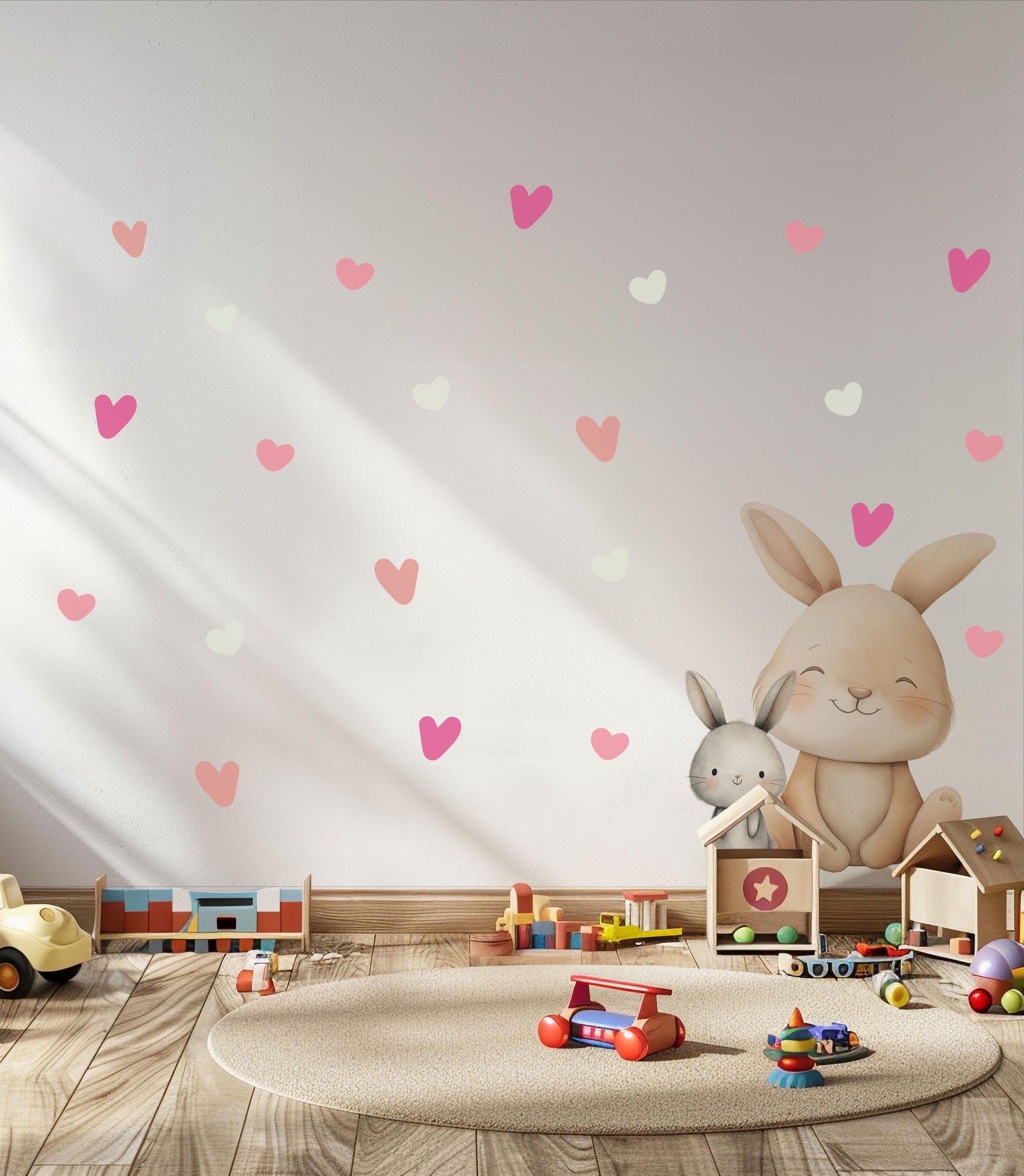 Heart Wall Stickers, Girls Nursery Decor, Pink Heart Wall Decals, Baby Girl Kids Bedroom Playroom Peel and Stick Wall Art