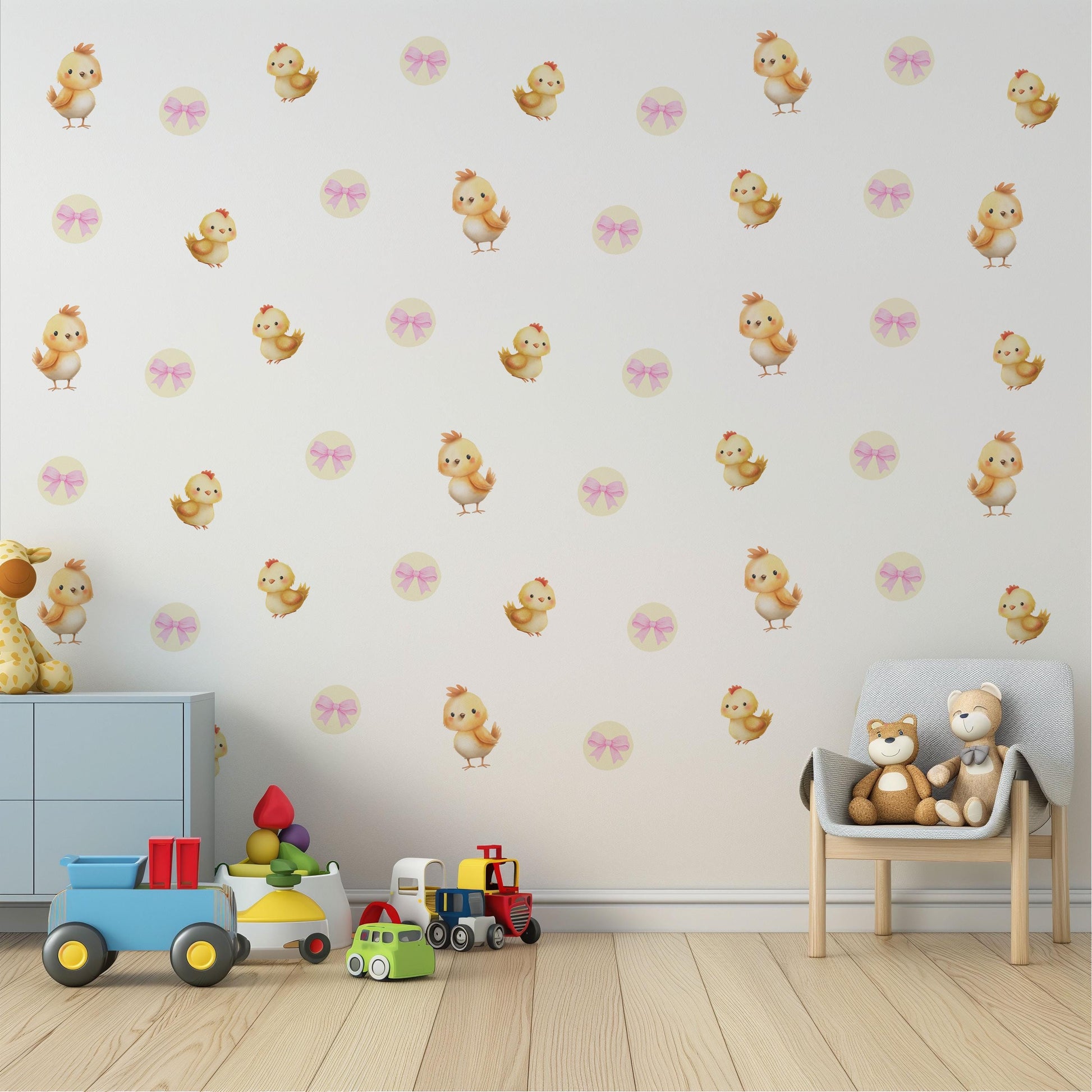 Chick Wall Stickers, Farm Nursery Decor, Baby Chick Spring Wall Decals, Neutral Kids Room Girls Nursery Peel and Stick Wall Art