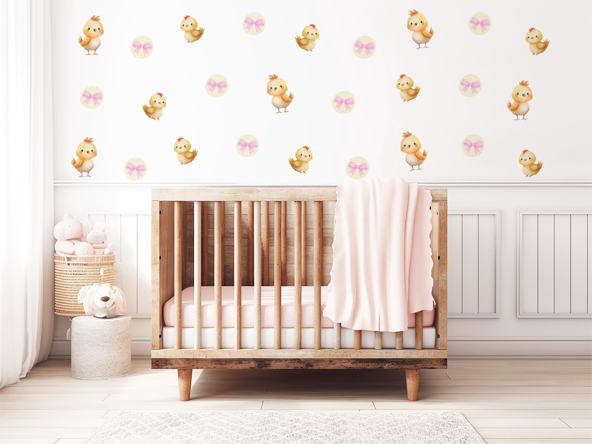 Chick Wall Stickers, Farm Nursery Decor, Baby Chick Spring Wall Decals, Neutral Kids Room Girls Nursery Peel and Stick Wall Art